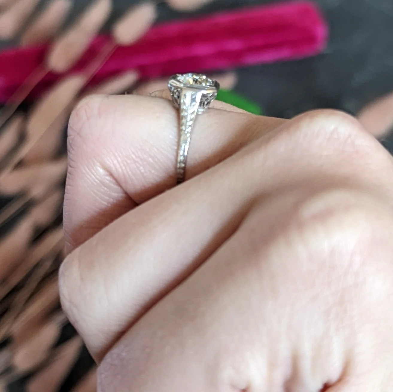Art Deco 0.87 CTW Diamond Platinum Cushion Engagement Ring - Image 10