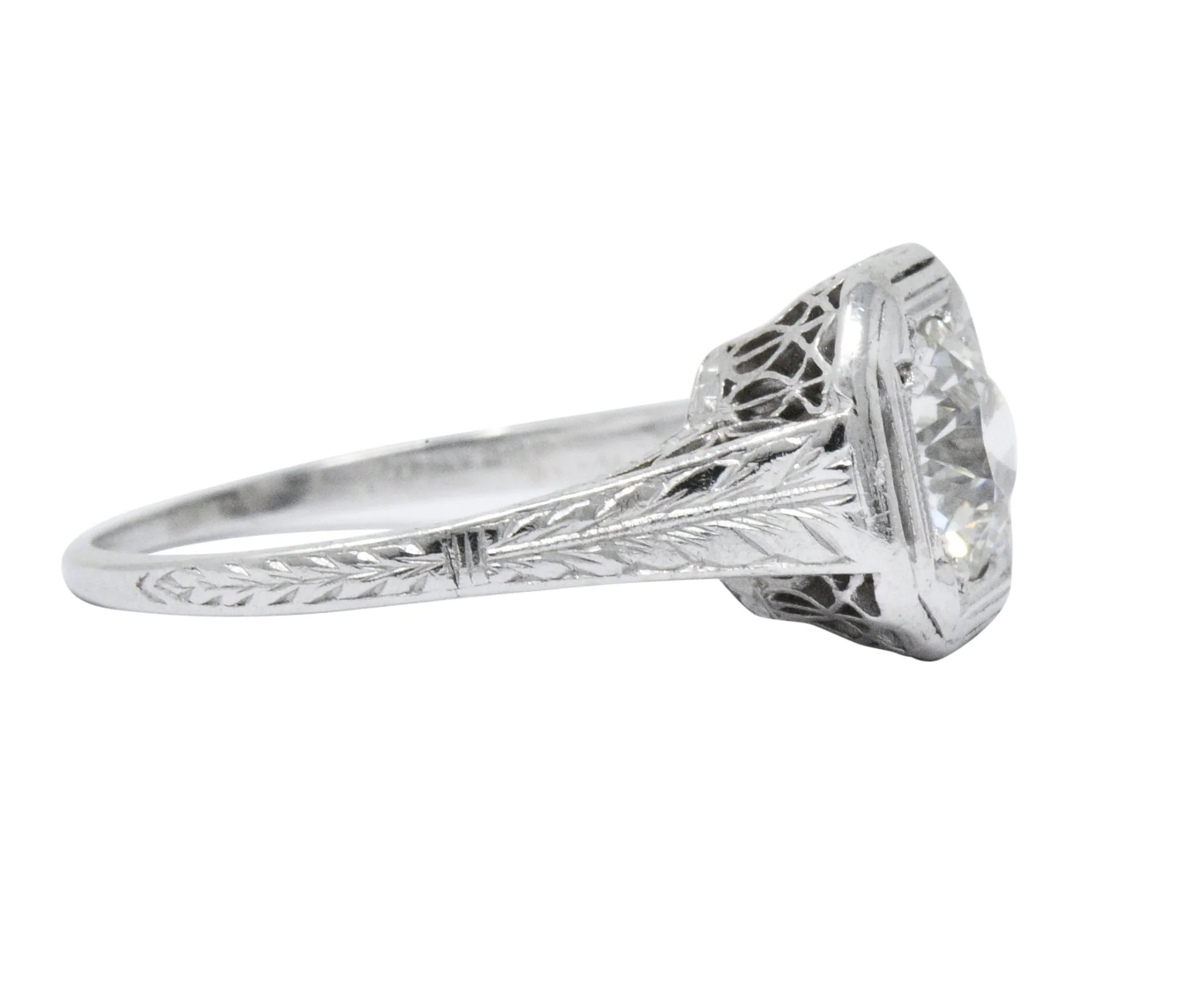 Art Deco 0.87 CTW Diamond Platinum Cushion Engagement Ring - Image 3