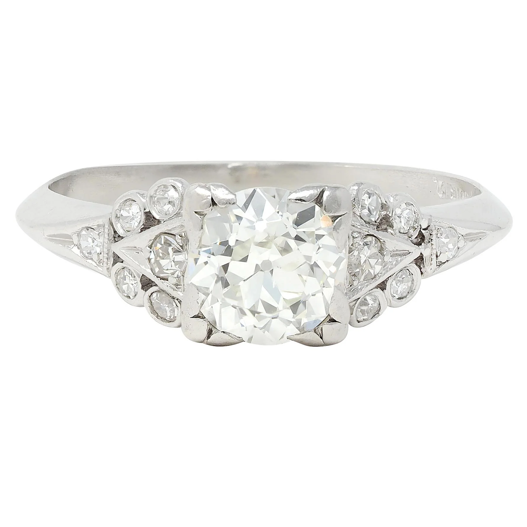 Art Deco 0.87 CTW Old European Cut Diamond Platinum Square Form Vintage Engagement Ring