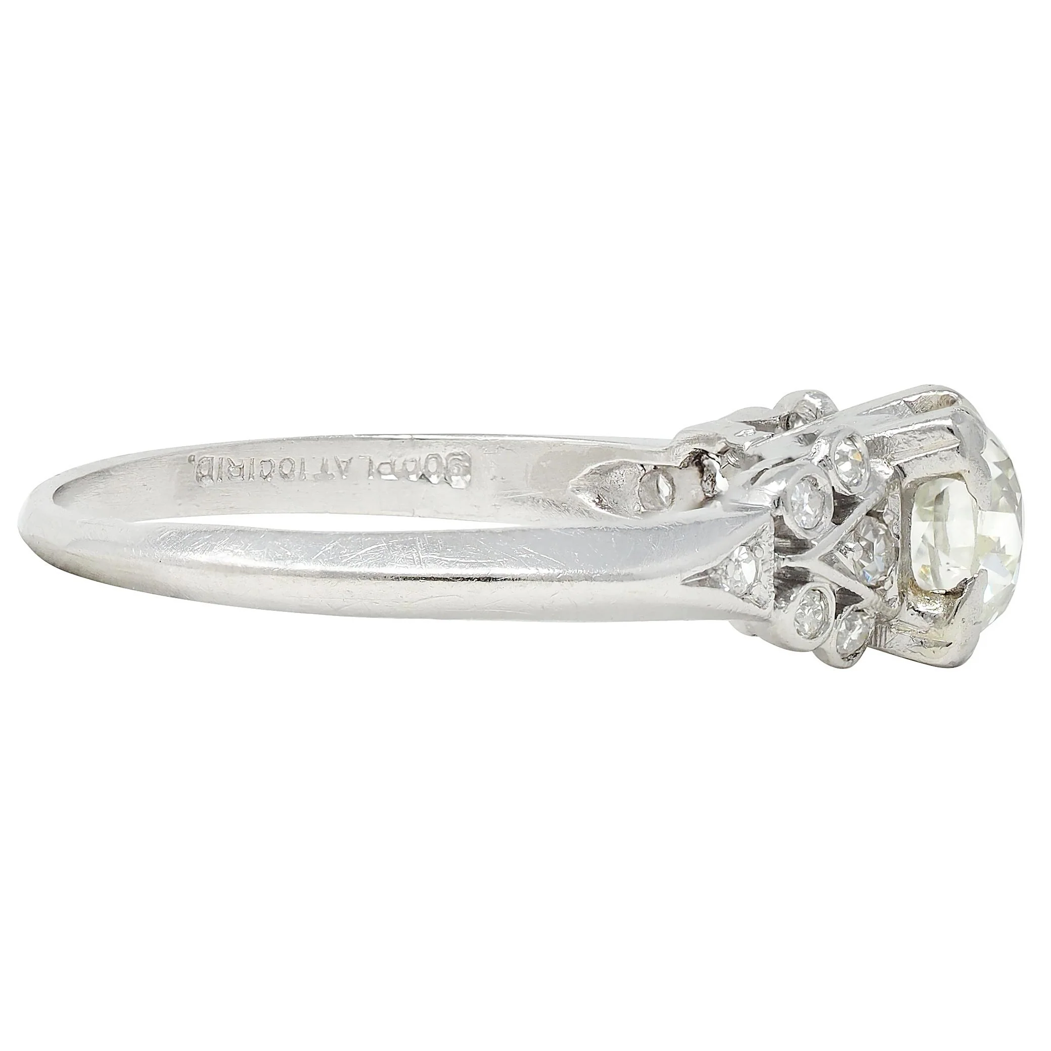 Art Deco 0.87 CTW Old European Cut Diamond Platinum Square Form Vintage Engagement Ring - Image 2