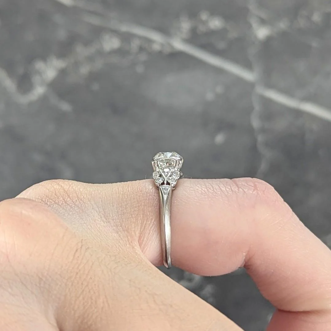 Art Deco 0.87 CTW Old European Cut Diamond Platinum Square Form Vintage Engagement Ring - Image 9
