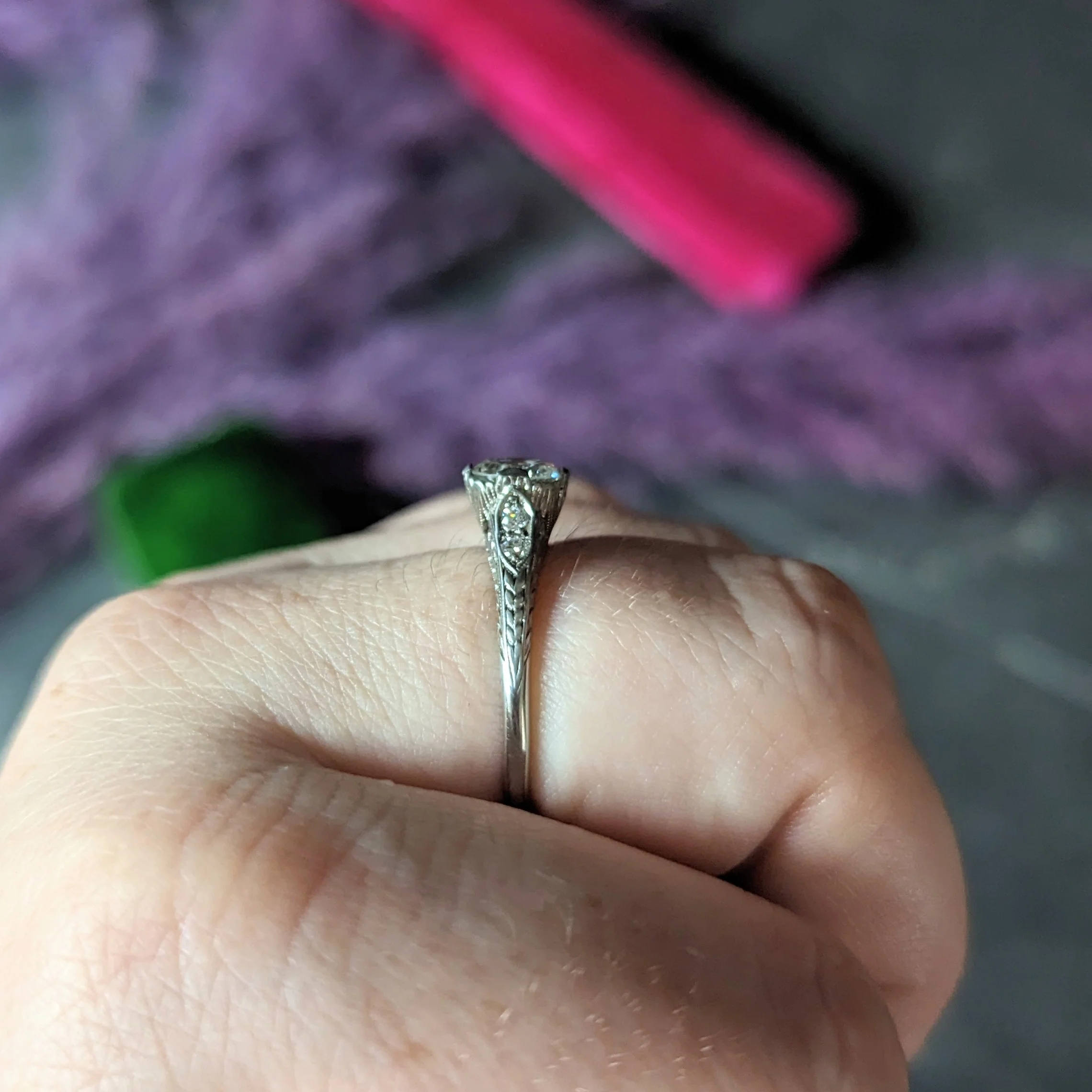 Art Deco 0.88 CTW Old European Cut Diamond Platinum Tulip Wheat Engagement Ring GIA - Image 12
