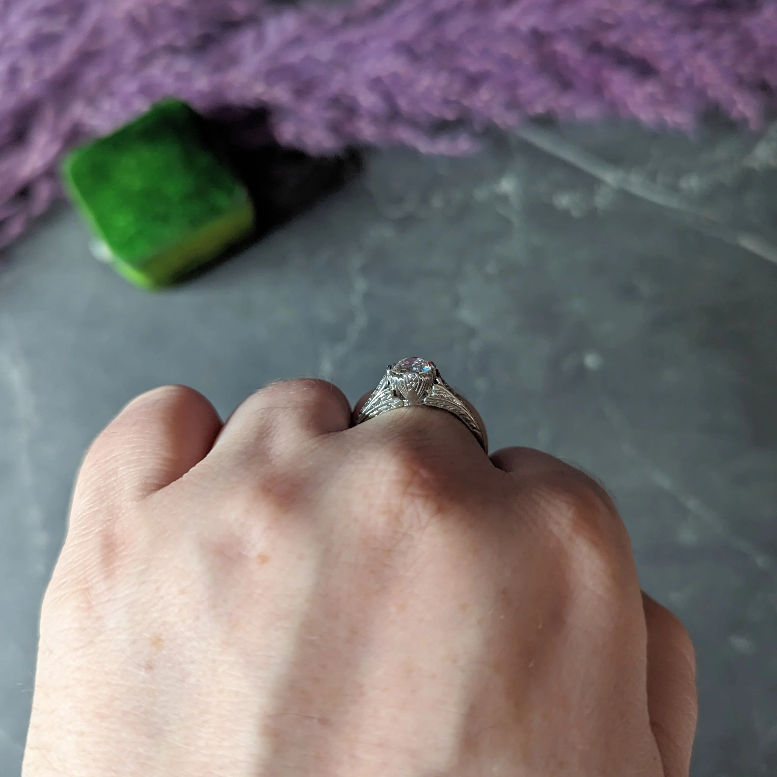 Art Deco 0.88 CTW Old European Cut Diamond Platinum Tulip Wheat Engagement Ring GIA - Image 13