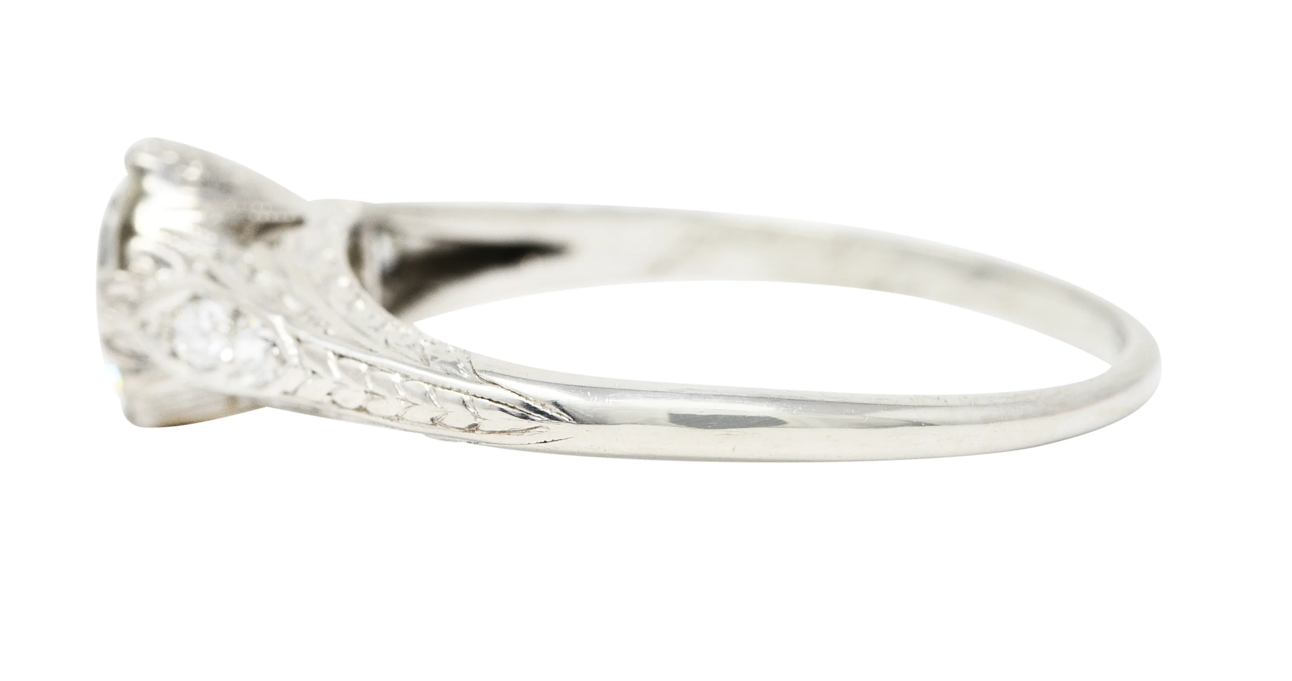 Art Deco 0.88 CTW Old European Cut Diamond Platinum Tulip Wheat Engagement Ring GIA - Image 5