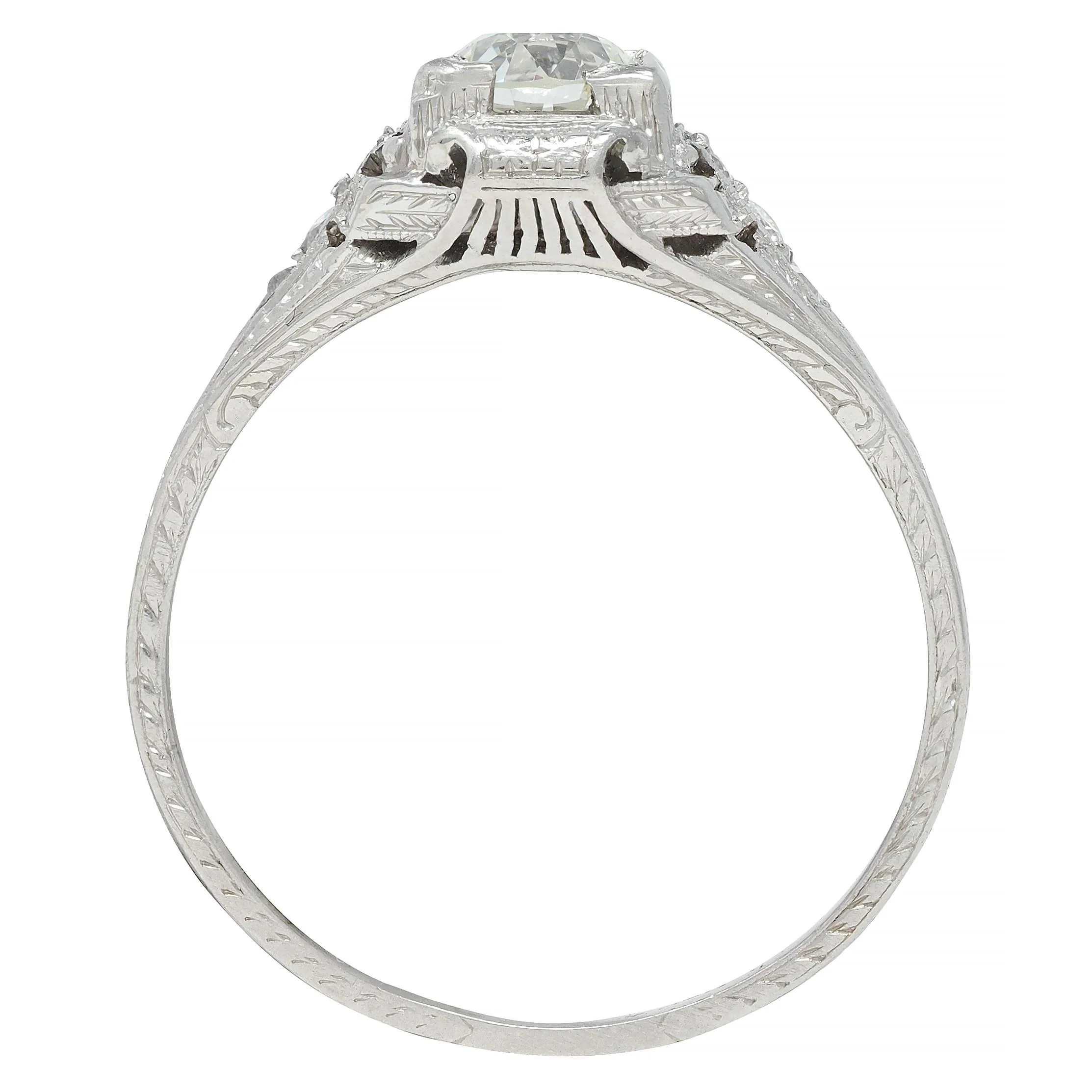 Art Deco 0.88 CTW Old European Cut Diamond Platinum Vintage Wheat Engagement Ring - Image 10
