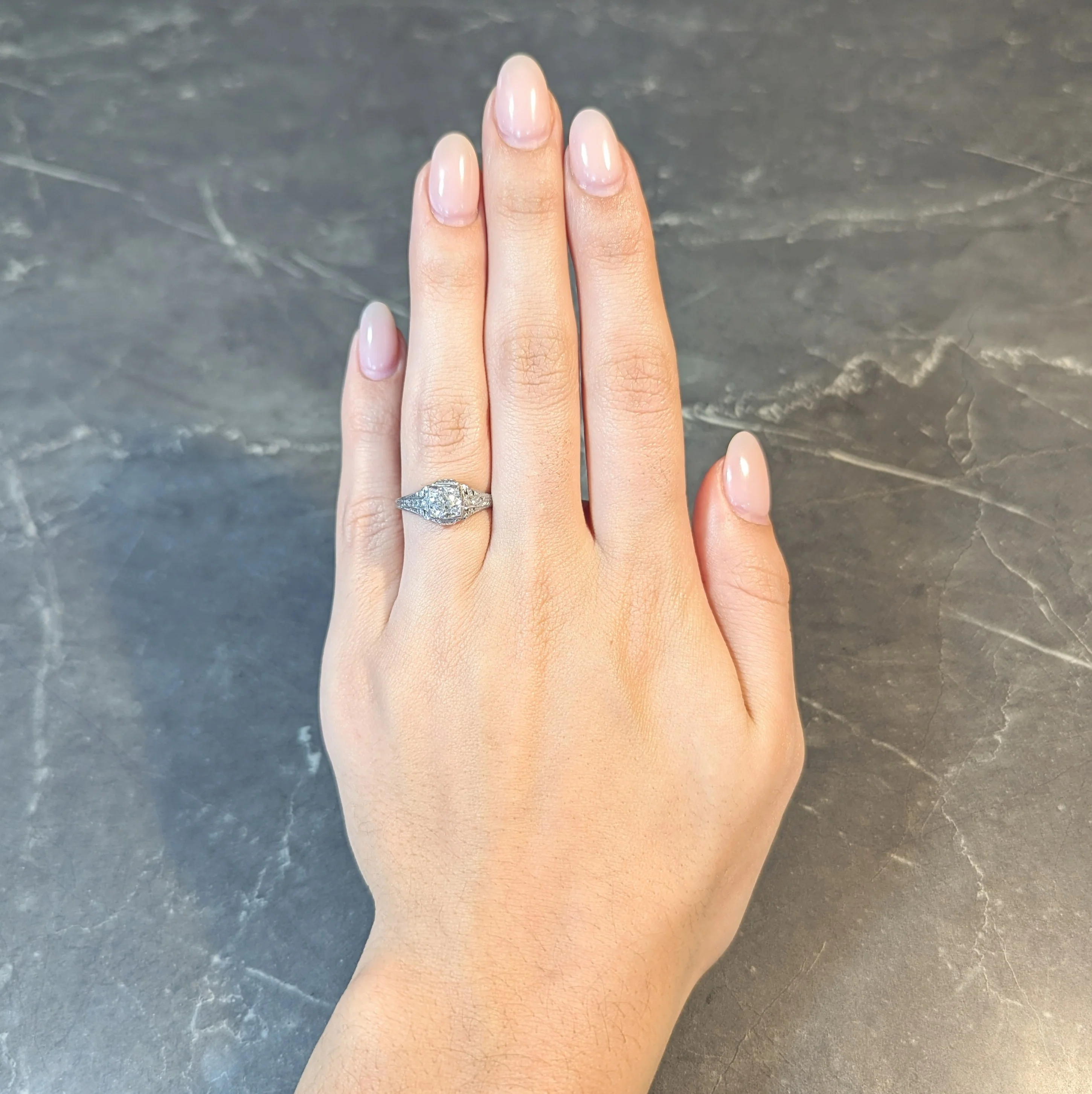 Art Deco 0.88 CTW Old European Cut Diamond Platinum Vintage Wheat Engagement Ring - Image 12
