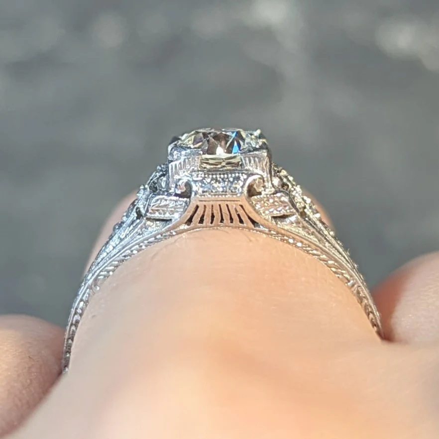 Art Deco 0.88 CTW Old European Cut Diamond Platinum Vintage Wheat Engagement Ring - Image 13