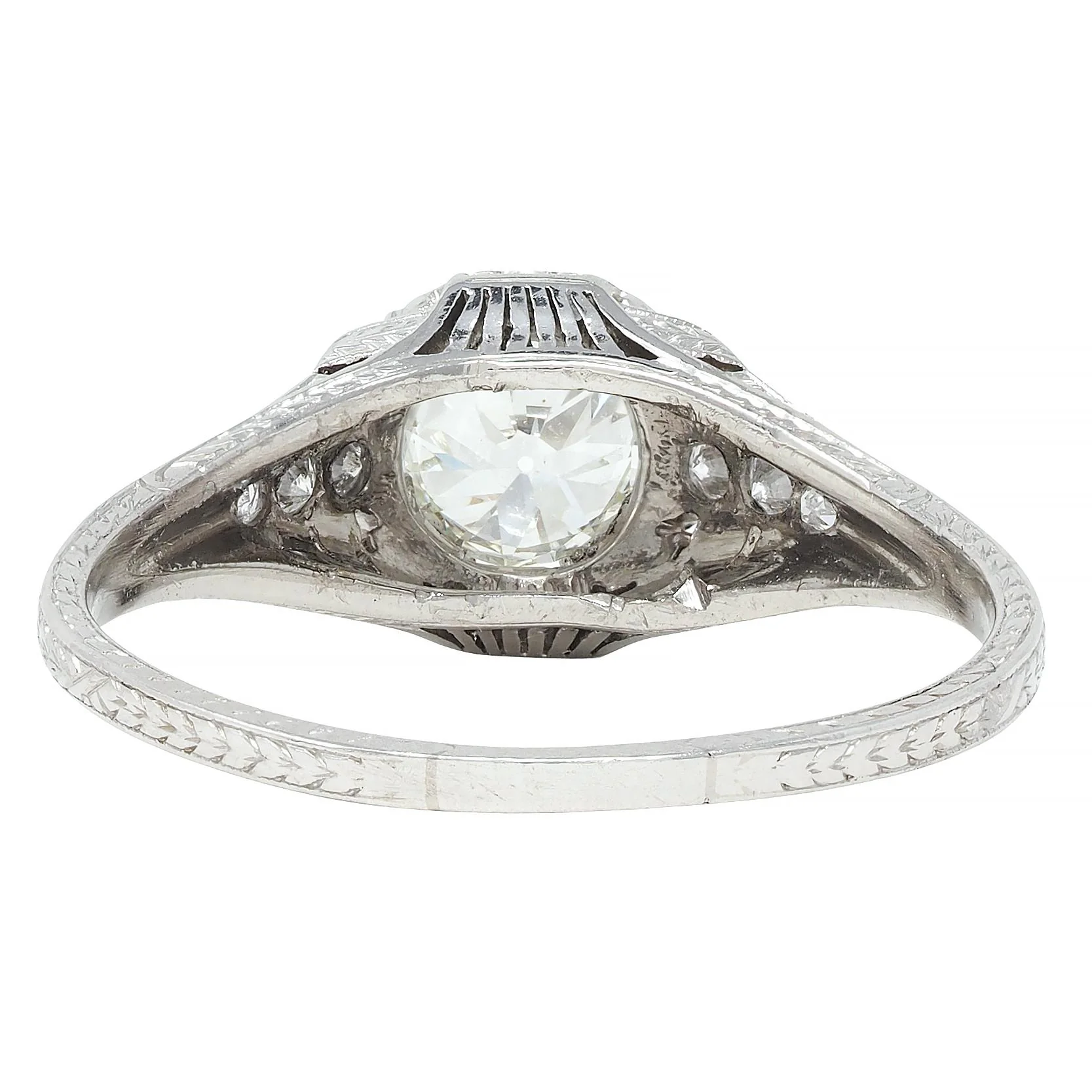 Art Deco 0.88 CTW Old European Cut Diamond Platinum Vintage Wheat Engagement Ring - Image 5