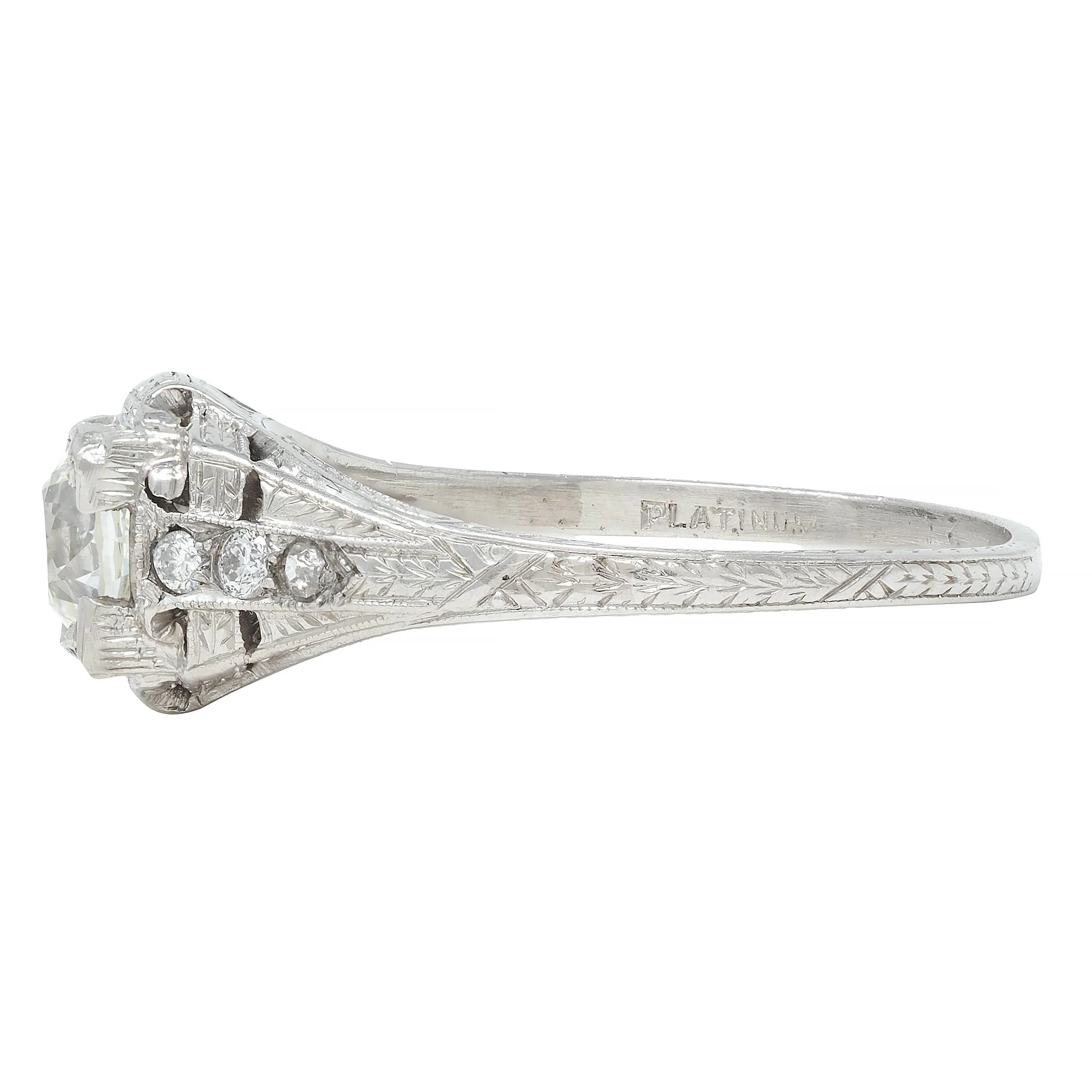 Art Deco 0.88 CTW Old European Cut Diamond Platinum Vintage Wheat Engagement Ring - Image 6