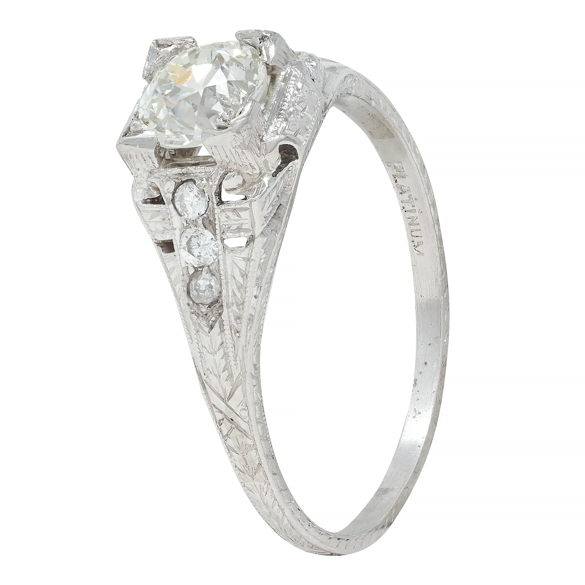 Art Deco 0.88 CTW Old European Cut Diamond Platinum Vintage Wheat Engagement Ring - Image 9