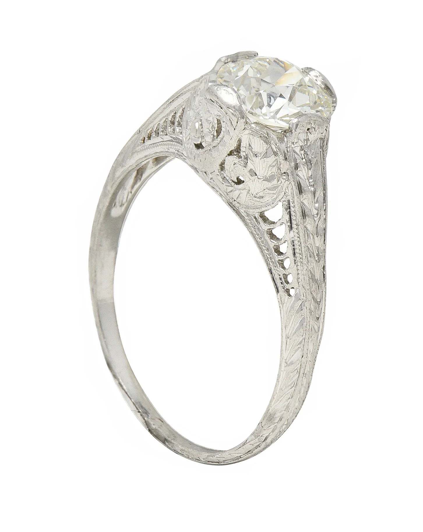 Art Deco 0.90 CTW Diamond Platinum Wheat Loop Vintage Engagement Ring - Image 12