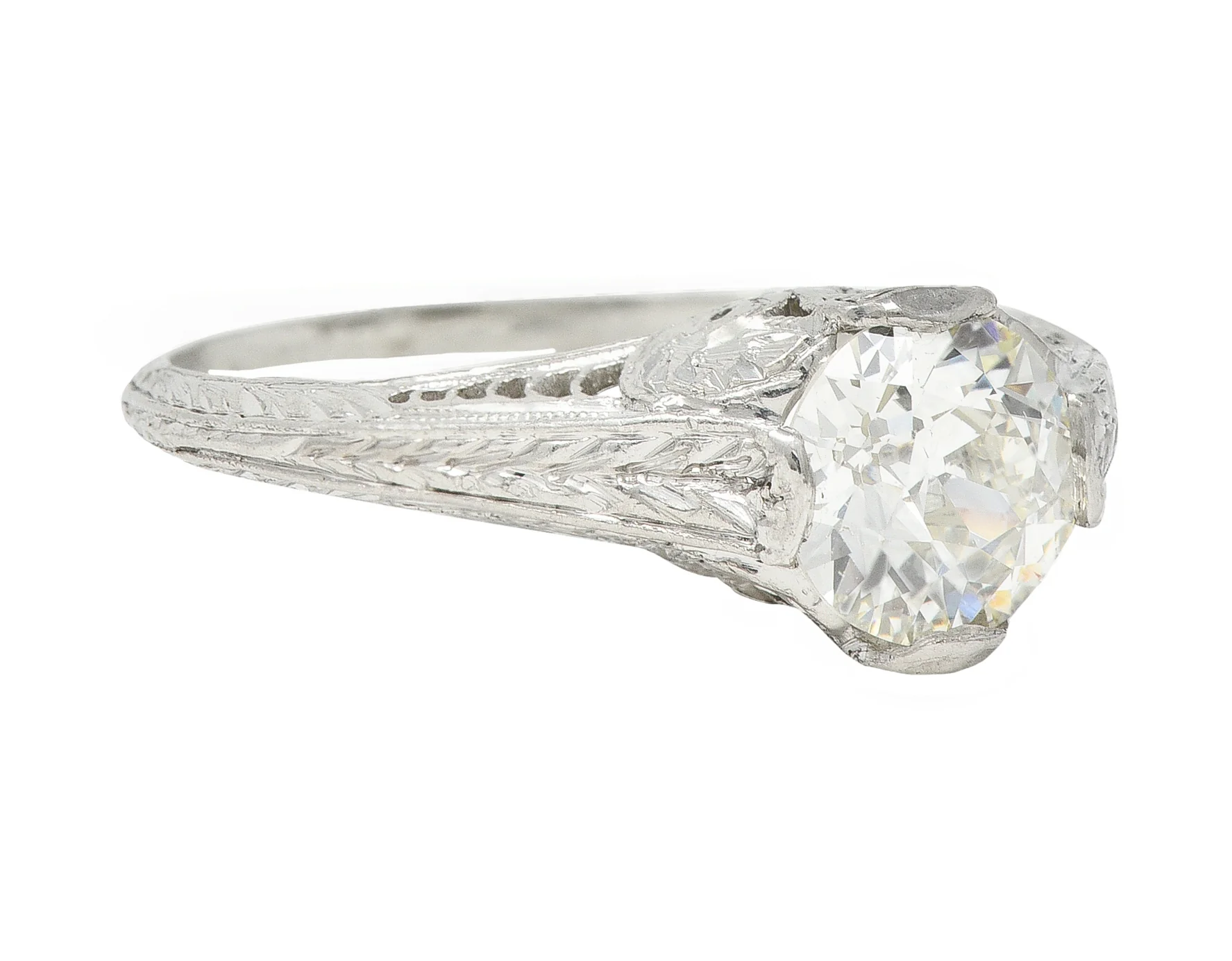 Art Deco 0.90 CTW Diamond Platinum Wheat Loop Vintage Engagement Ring - Image 3