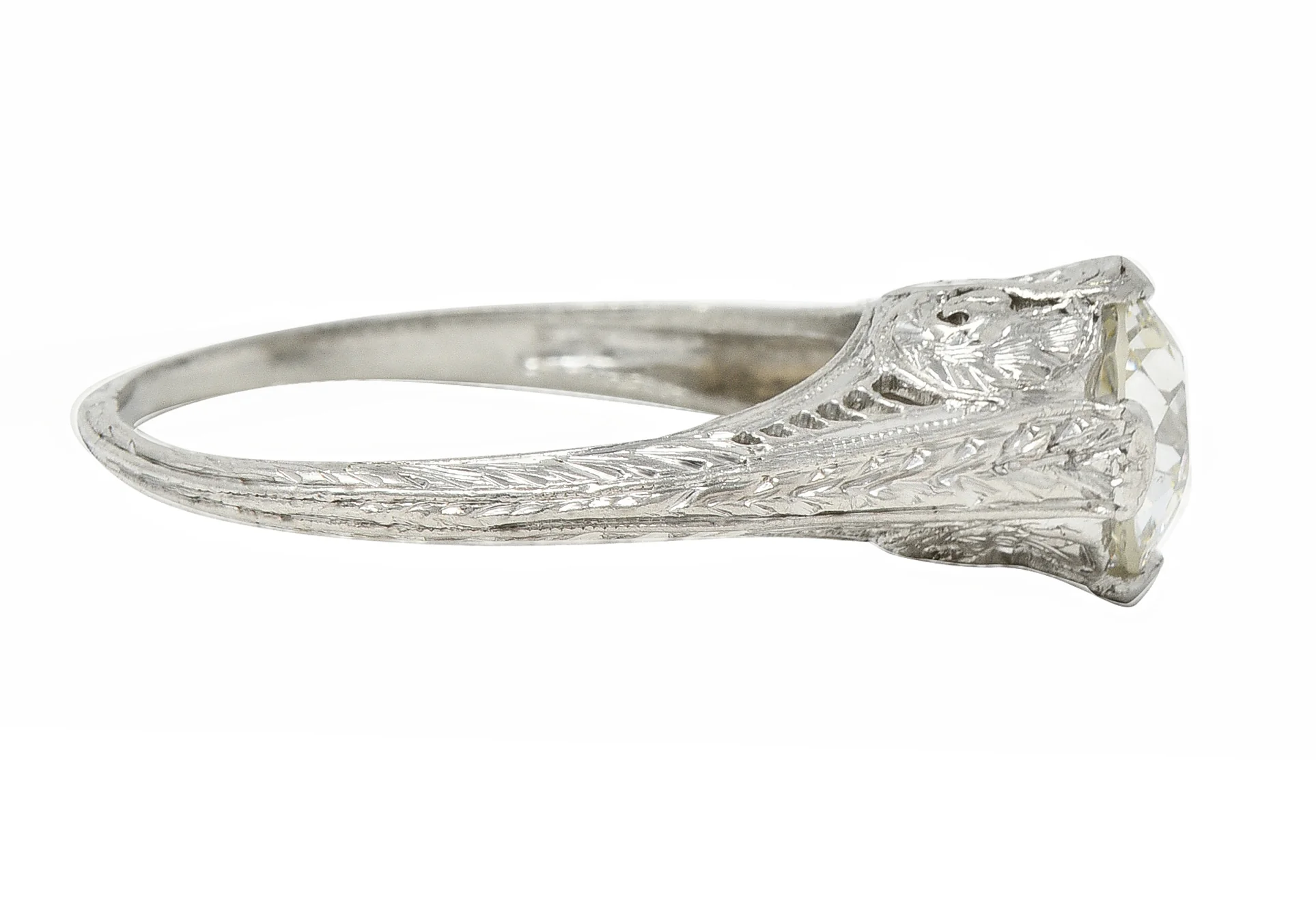 Art Deco 0.90 CTW Diamond Platinum Wheat Loop Vintage Engagement Ring - Image 4