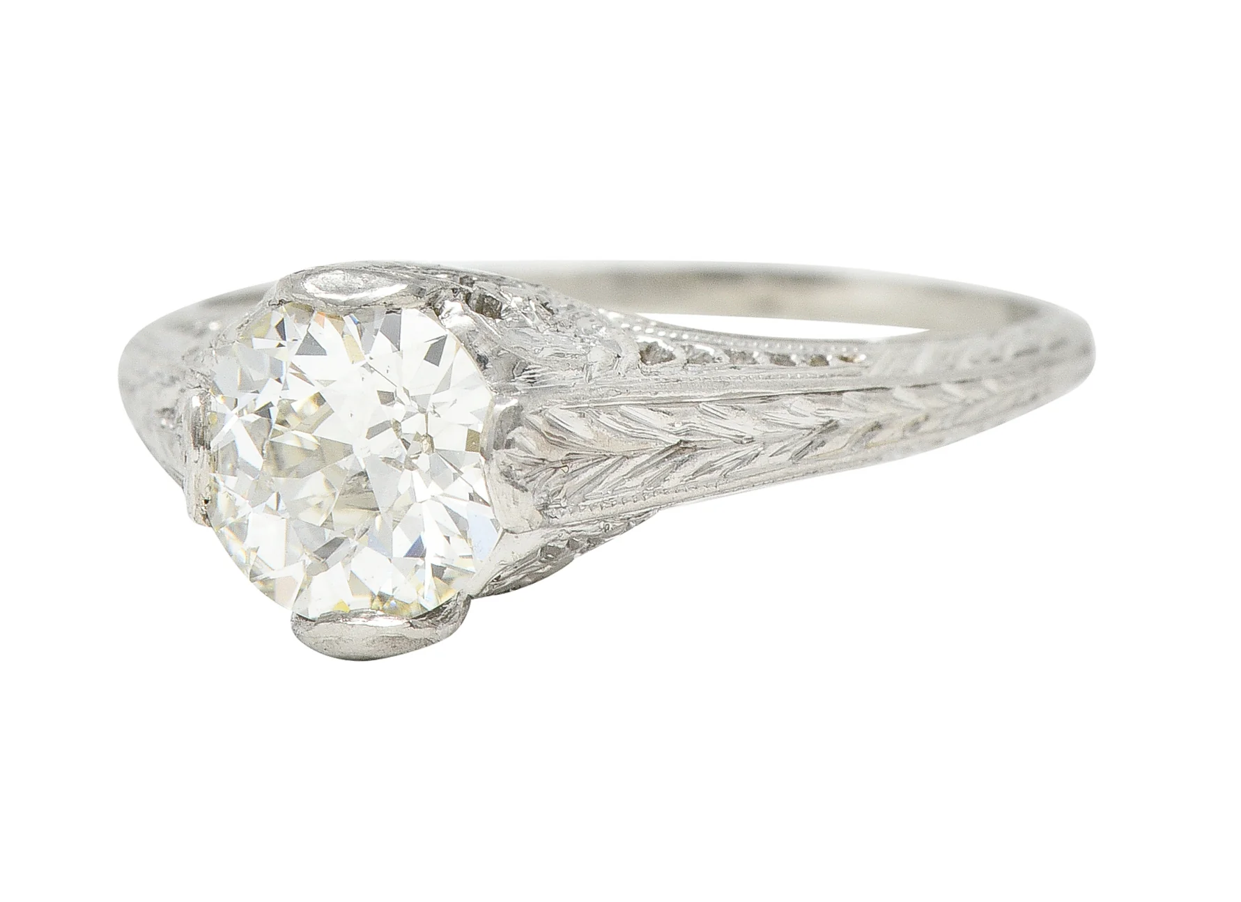 Art Deco 0.90 CTW Diamond Platinum Wheat Loop Vintage Engagement Ring - Image 7