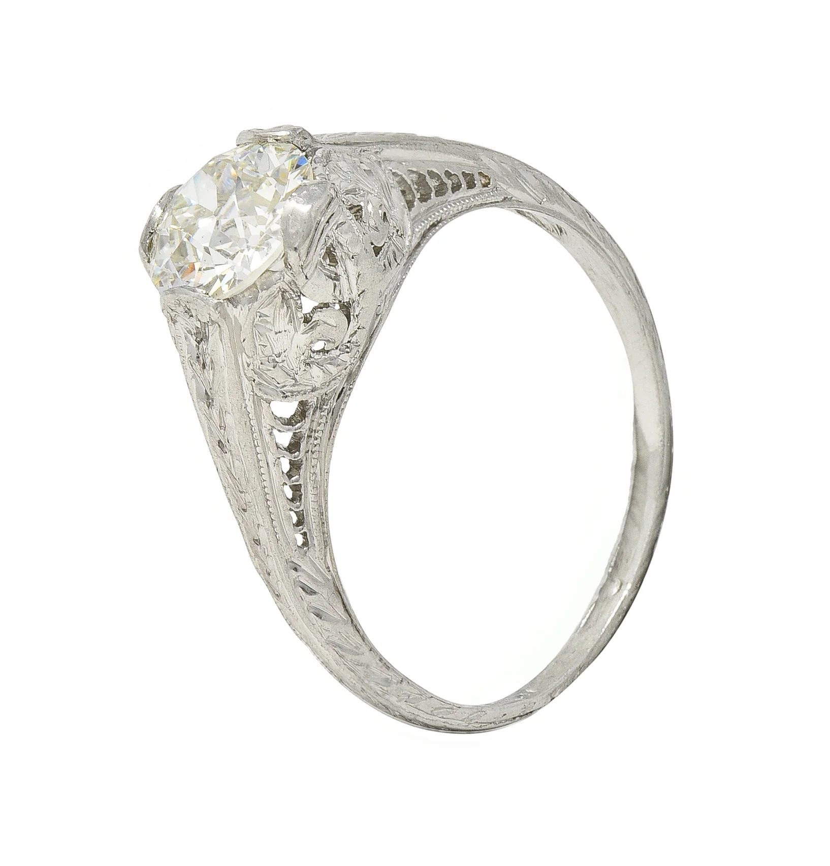 Art Deco 0.90 CTW Diamond Platinum Wheat Loop Vintage Engagement Ring - Image 9