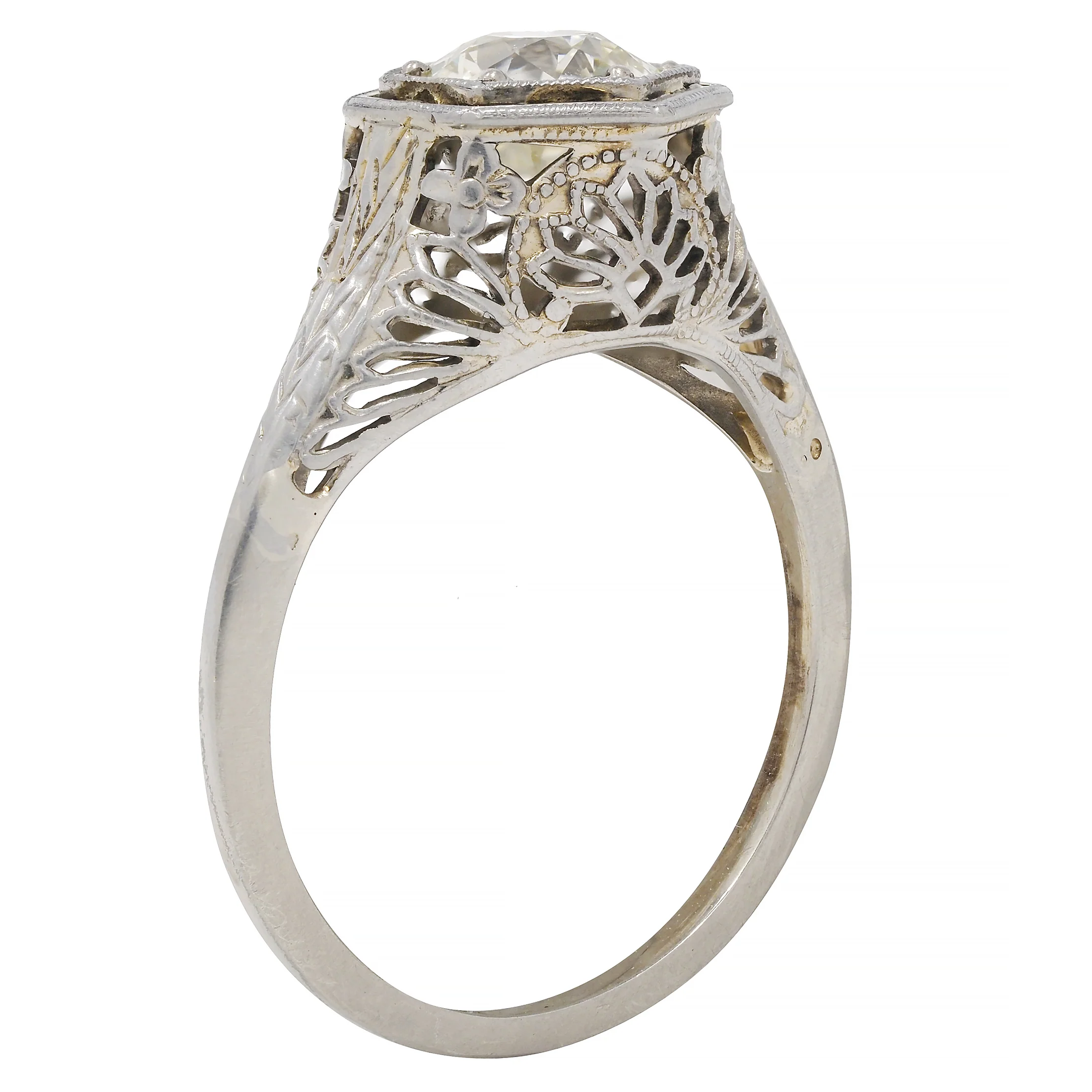 Art Deco 0.90 CTW Old European Diamond Platinum Fan Vintage Engagement Ring - Image 2