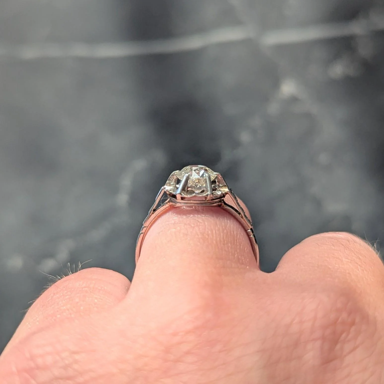 Art Deco 0.90 CTW Old Mine Cut Diamond Platinum Vintage Belcher Solitaire Engagement Ring - Image 7