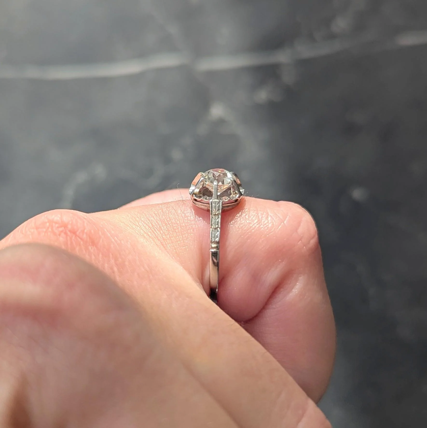 Art Deco 0.90 CTW Old Mine Cut Diamond Platinum Vintage Belcher Solitaire Engagement Ring - Image 8