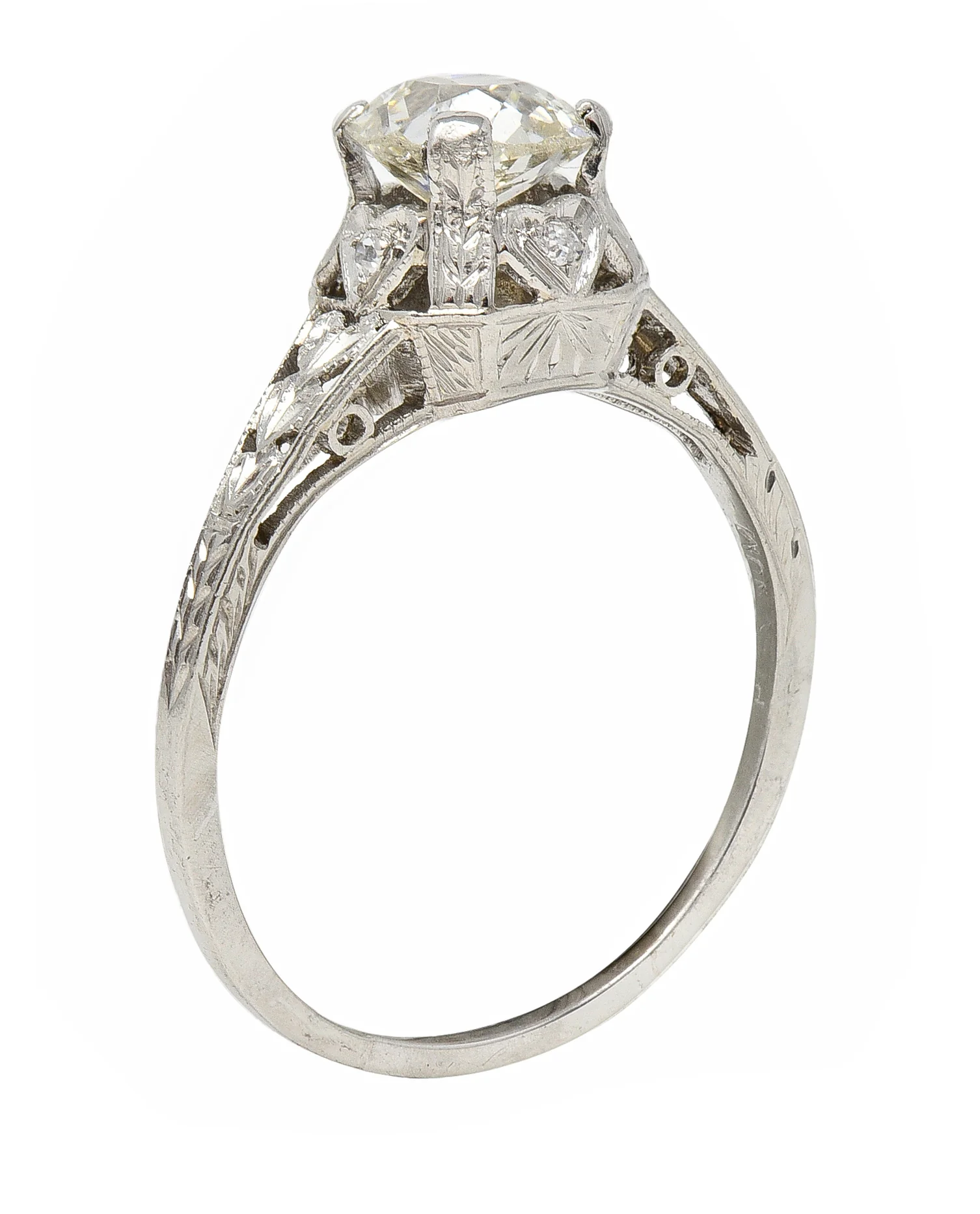 Art Deco 0.91 CTW Old European Cut Diamond Platinum Heart Vintage Engagement Ring - Image 10
