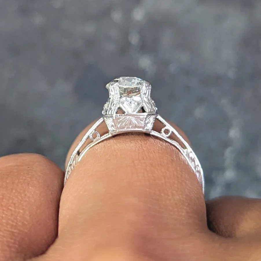 Art Deco 0.91 CTW Old European Cut Diamond Platinum Heart Vintage Engagement Ring - Image 14
