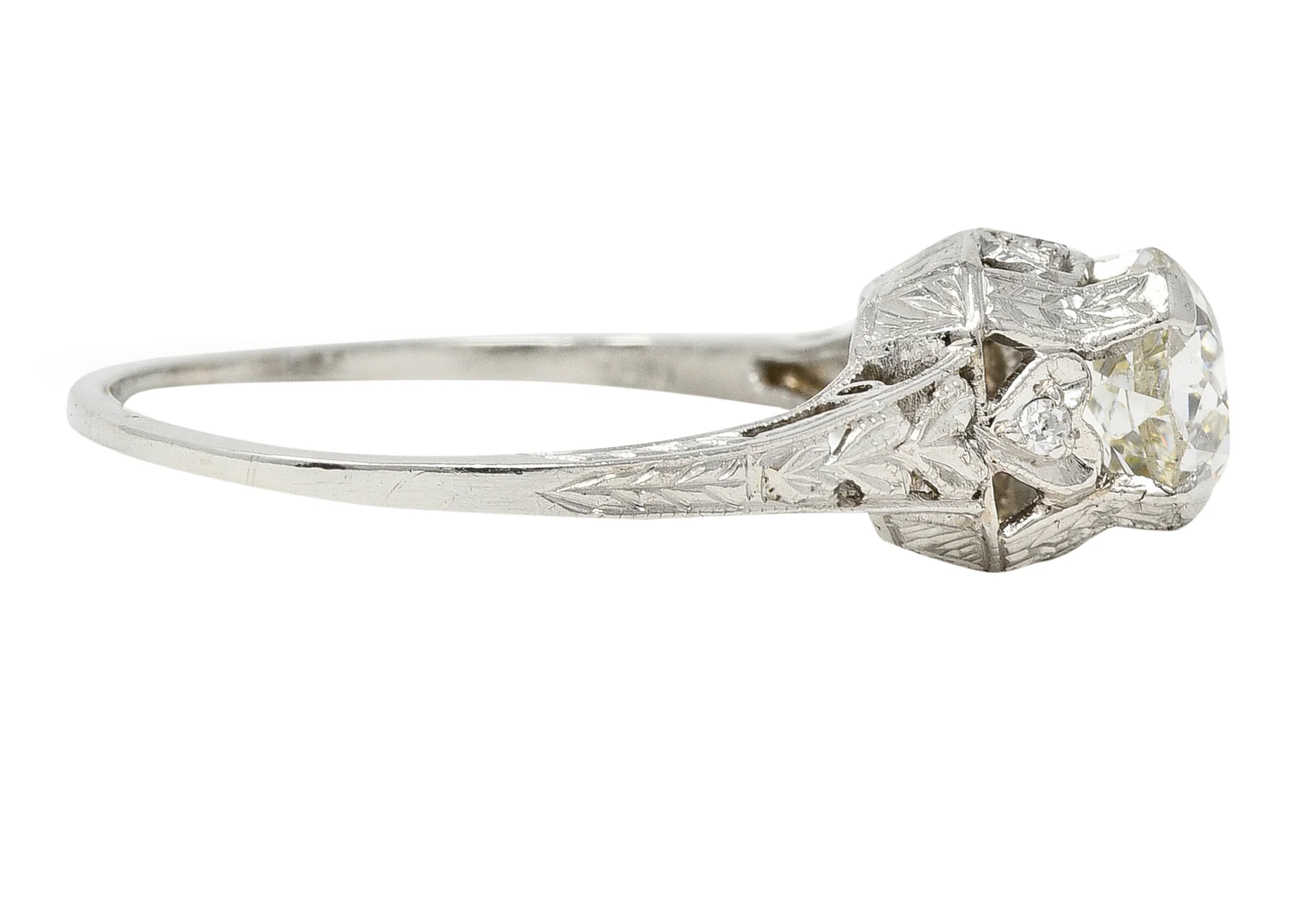 Art Deco 0.91 CTW Old European Cut Diamond Platinum Heart Vintage Engagement Ring - Image 4