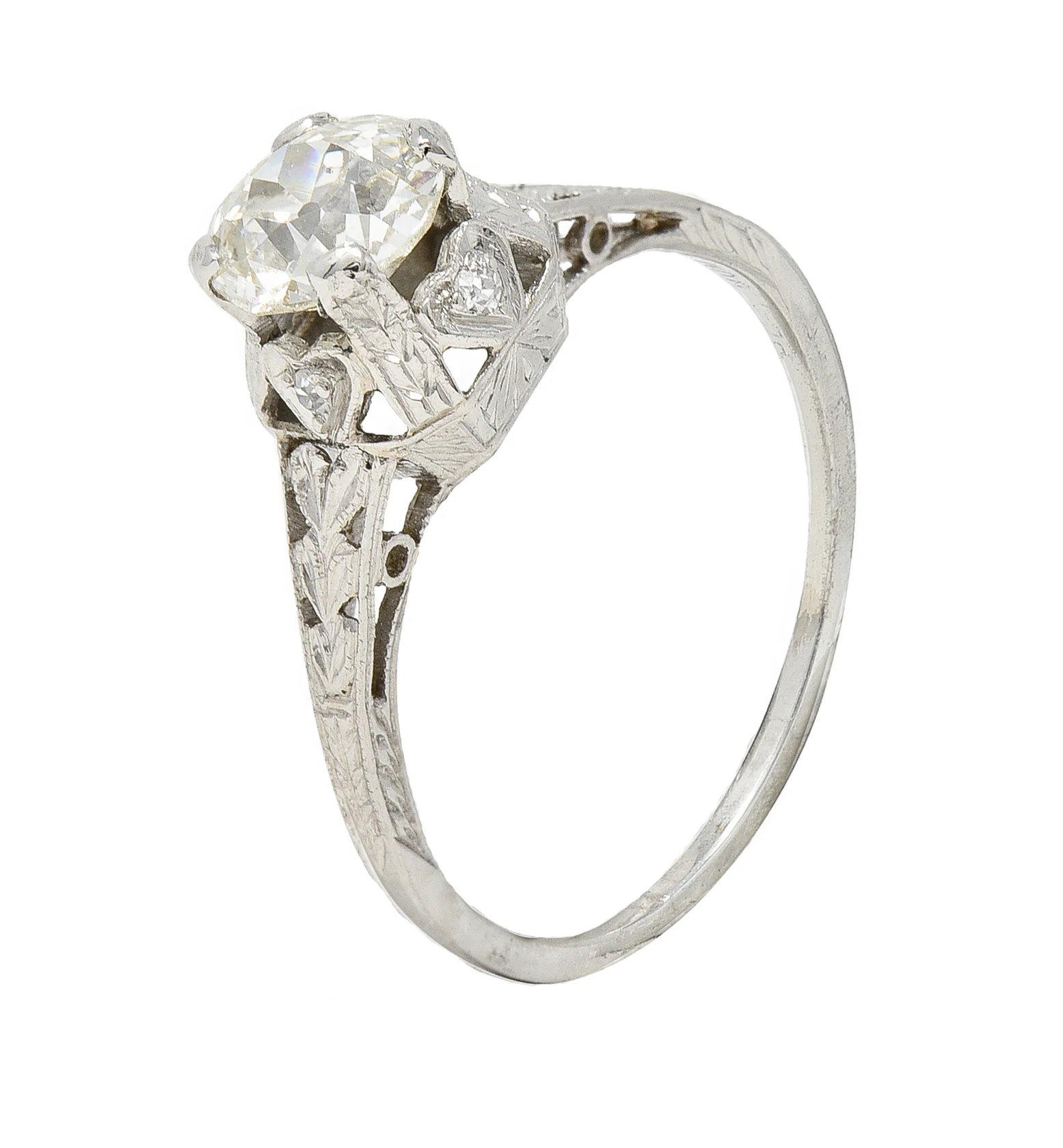 Art Deco 0.91 CTW Old European Cut Diamond Platinum Heart Vintage Engagement Ring - Image 9