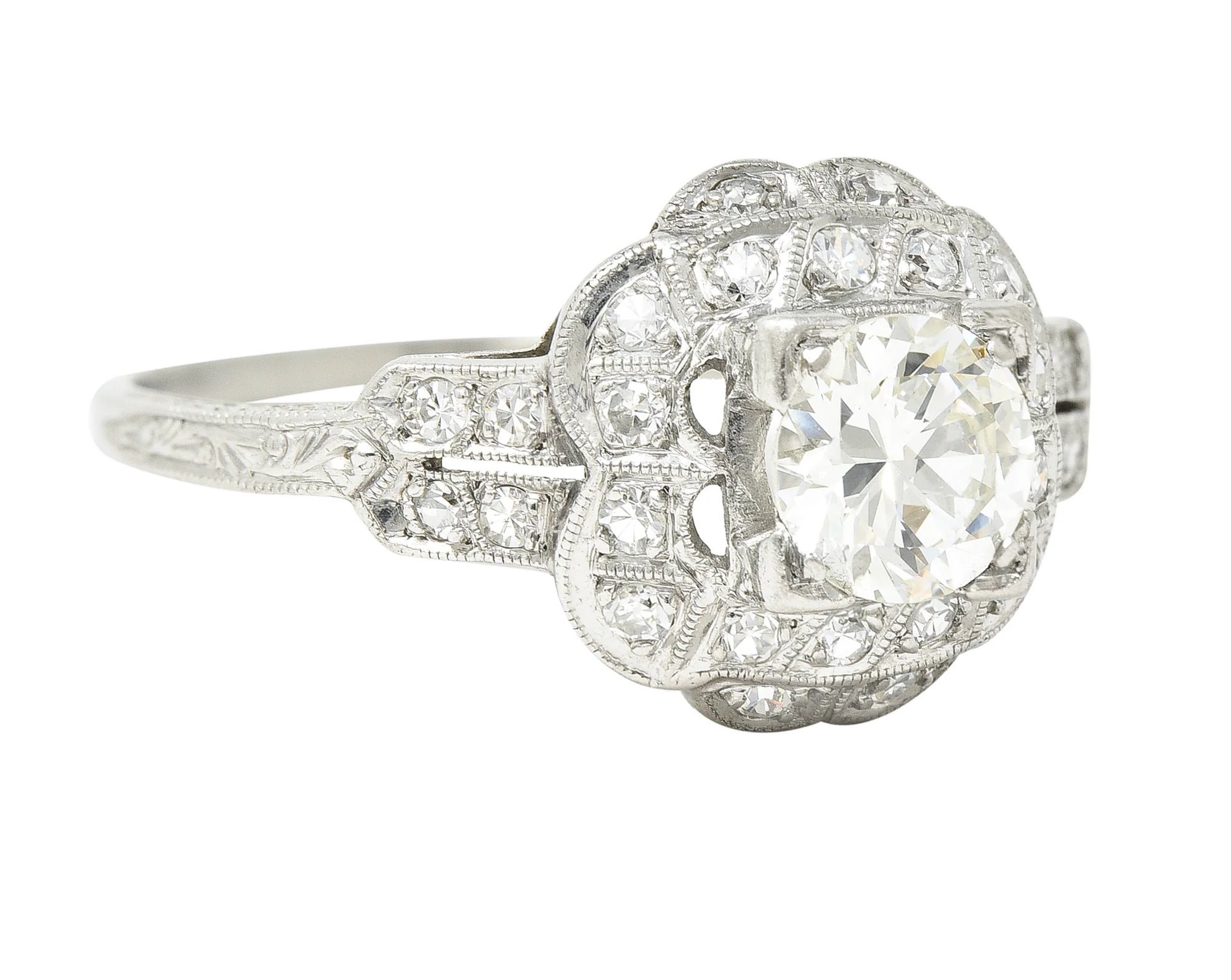 Art Deco 0.91 CTW Old European Cut Diamond Platinum Square Form Halo Engagement Ring - Image 2