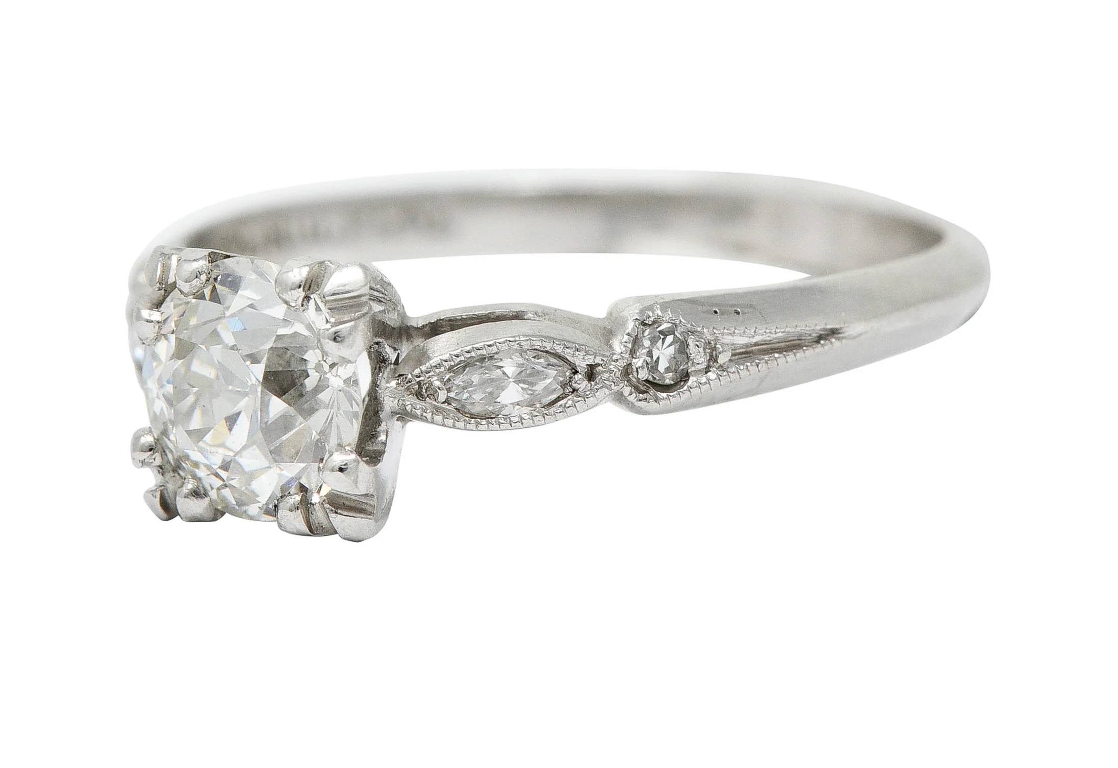 Art Deco 0.92 CTW Diamond Platinum Navette Engagement Ring GIA Circa 1930 - Image 6
