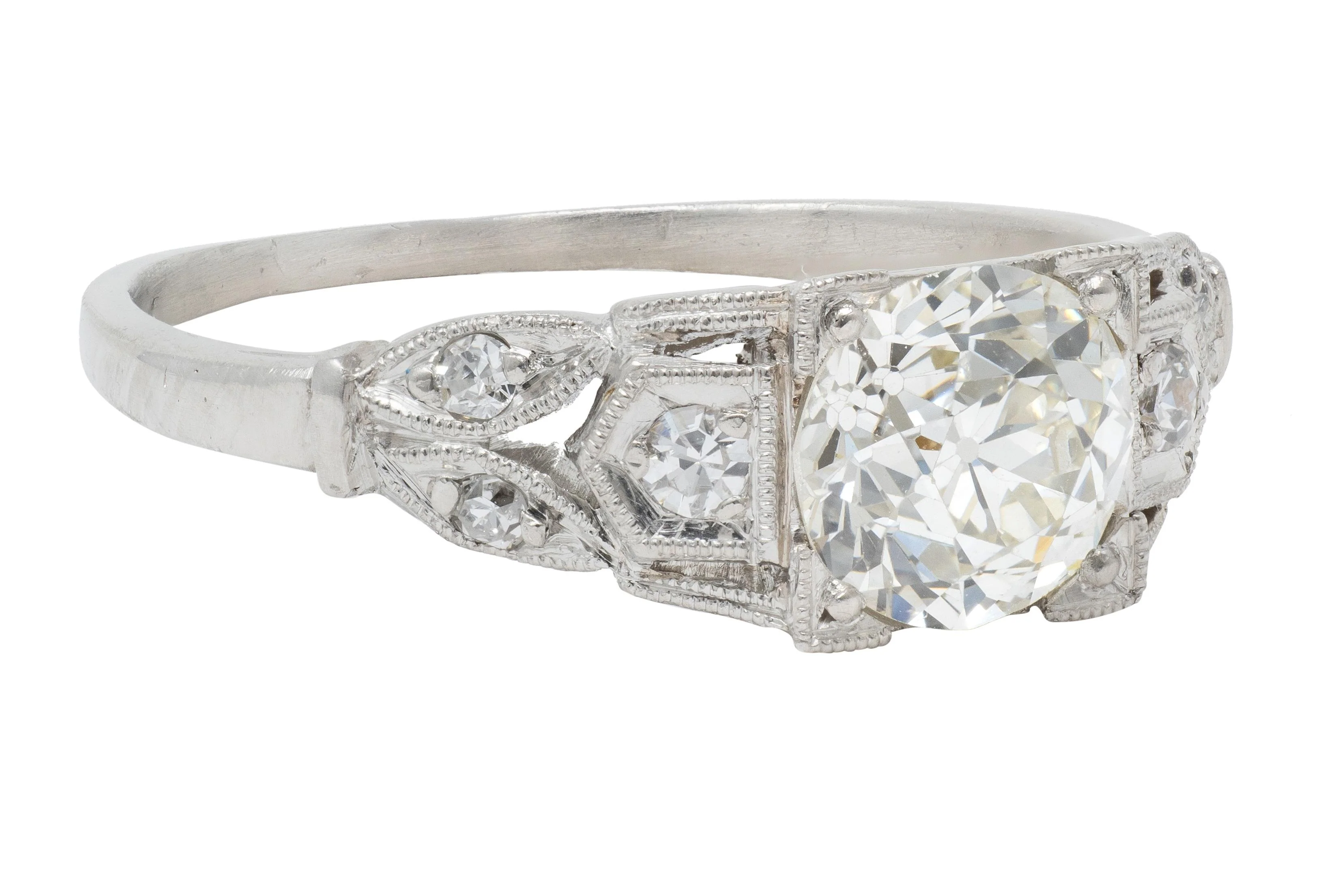 Art Deco 0.92 CTW Old European Cut Diamond Platinum Vintage Lotus Engagement Ring - Image 2