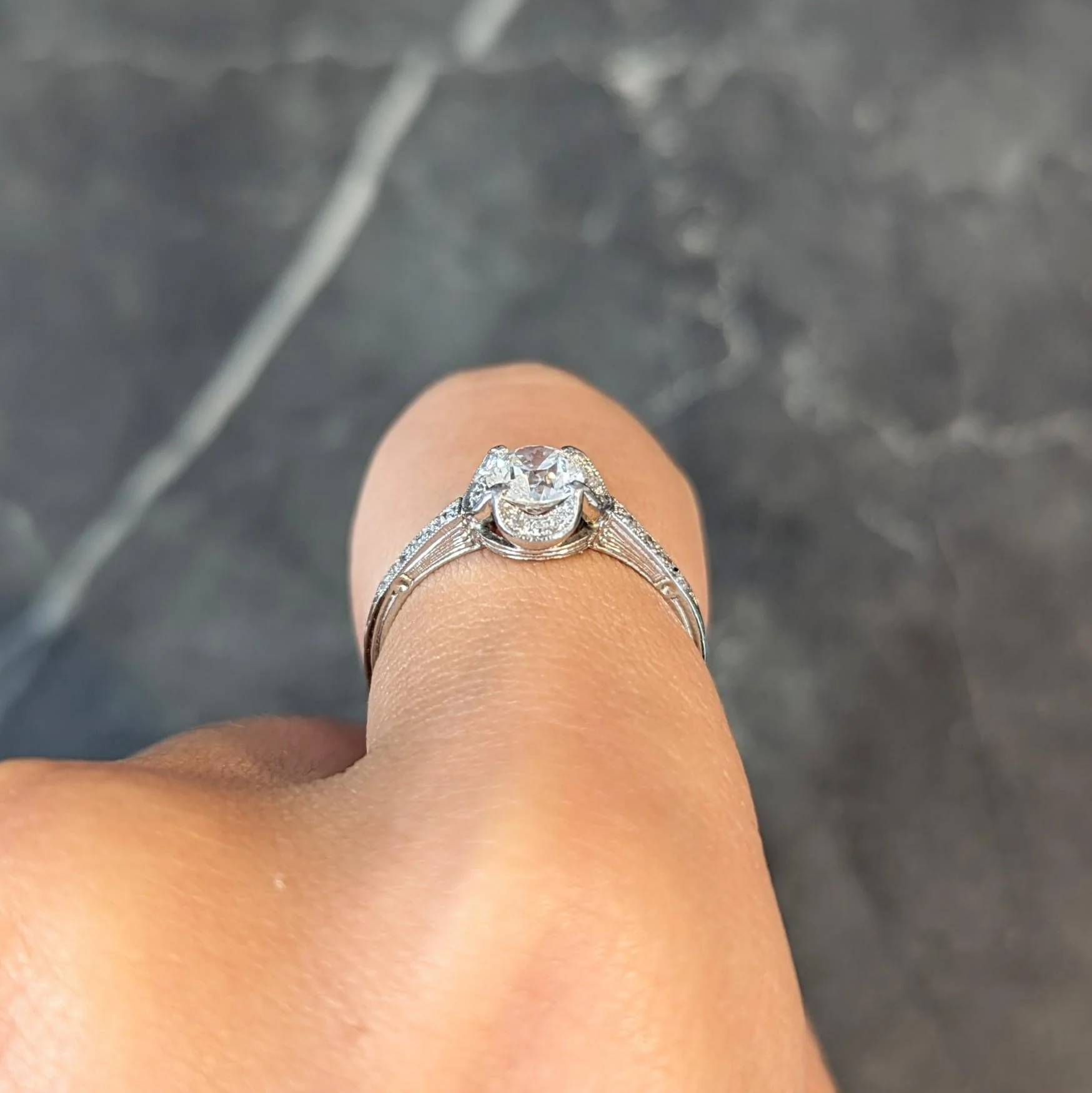 Art Deco 0.93 CTW Old European Cut Diamond Platinum Quatrefoil Vintage Engagement Ring - Image 13
