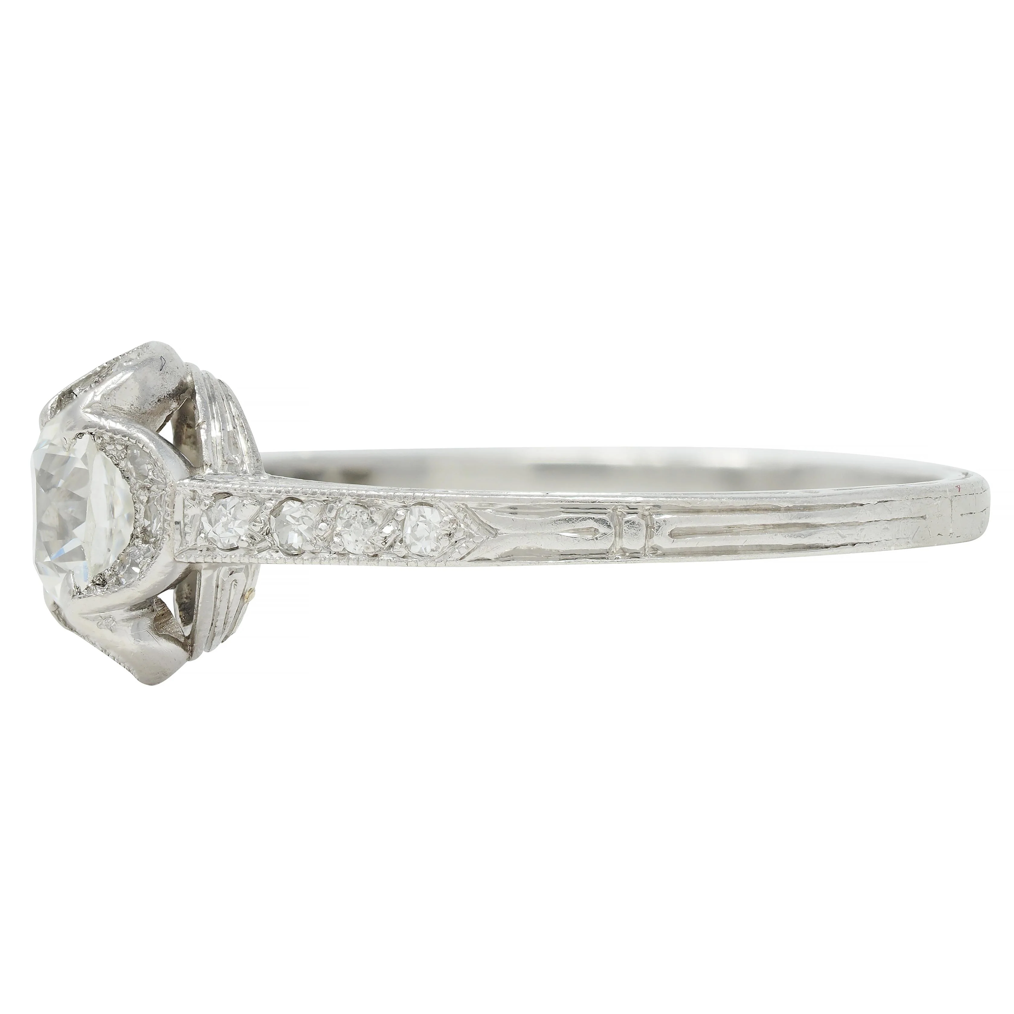 Art Deco 0.93 CTW Old European Cut Diamond Platinum Quatrefoil Vintage Engagement Ring - Image 5