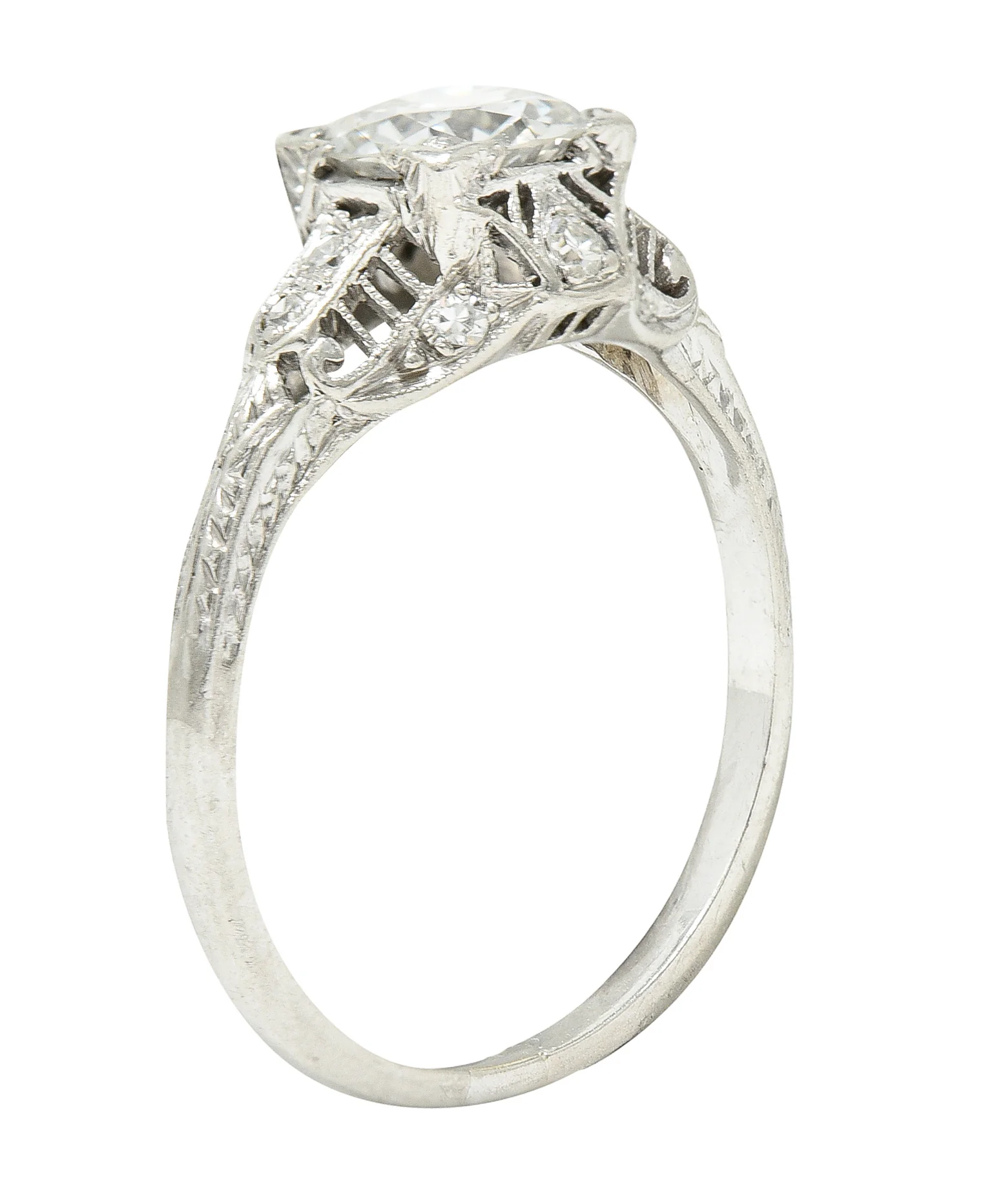 Art Deco 0.94 CTW Old European Cut Diamond Platinum Square Filigree Engagement Ring - Image 2