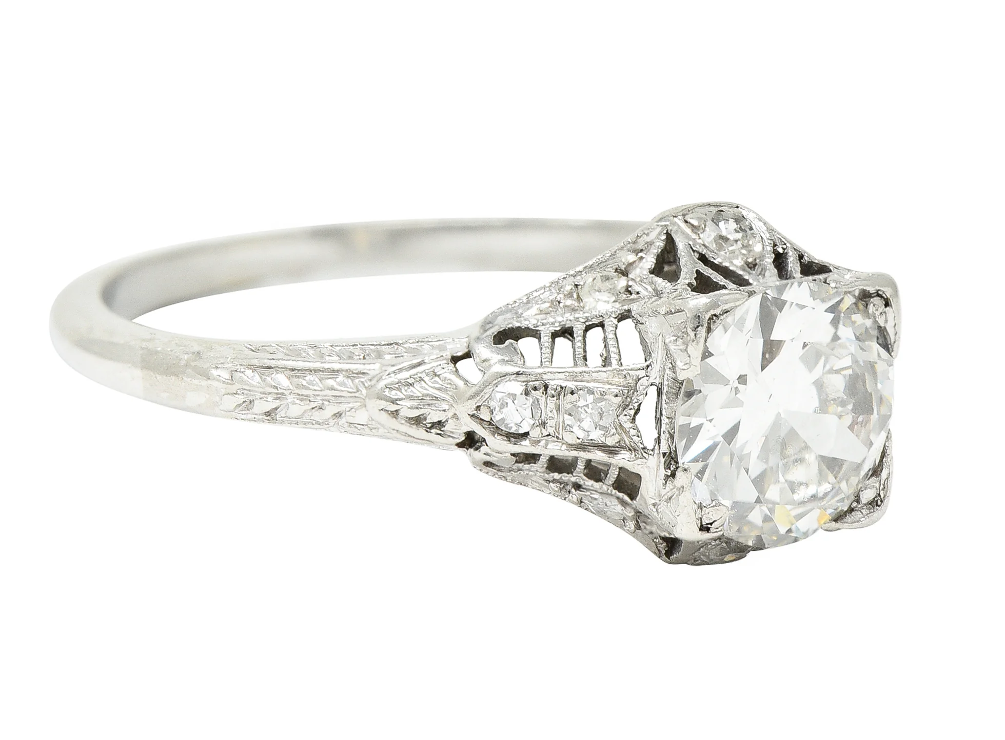 Art Deco 0.94 CTW Old European Cut Diamond Platinum Square Filigree Engagement Ring - Image 3