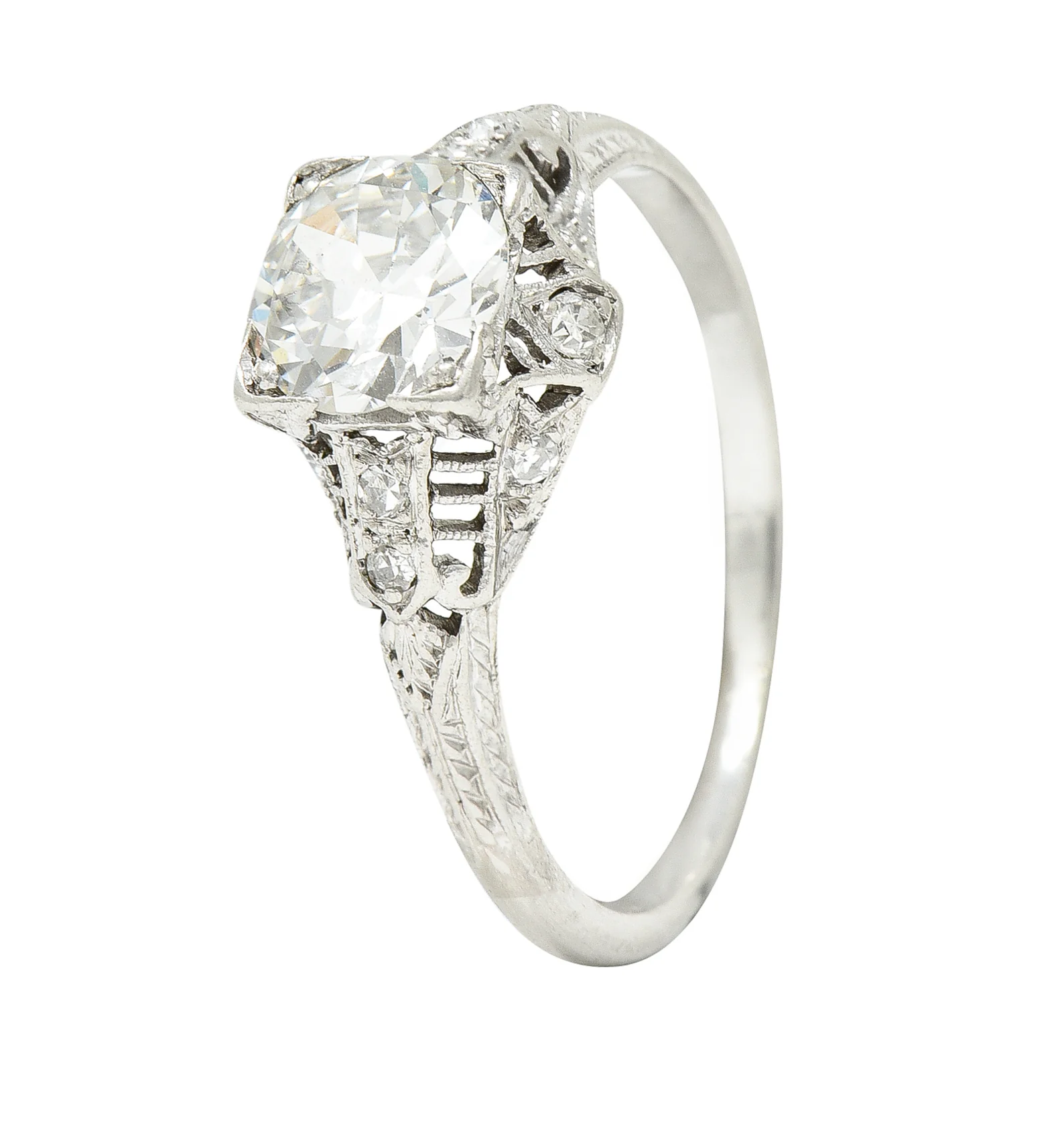 Art Deco 0.94 CTW Old European Cut Diamond Platinum Square Filigree Engagement Ring - Image 8