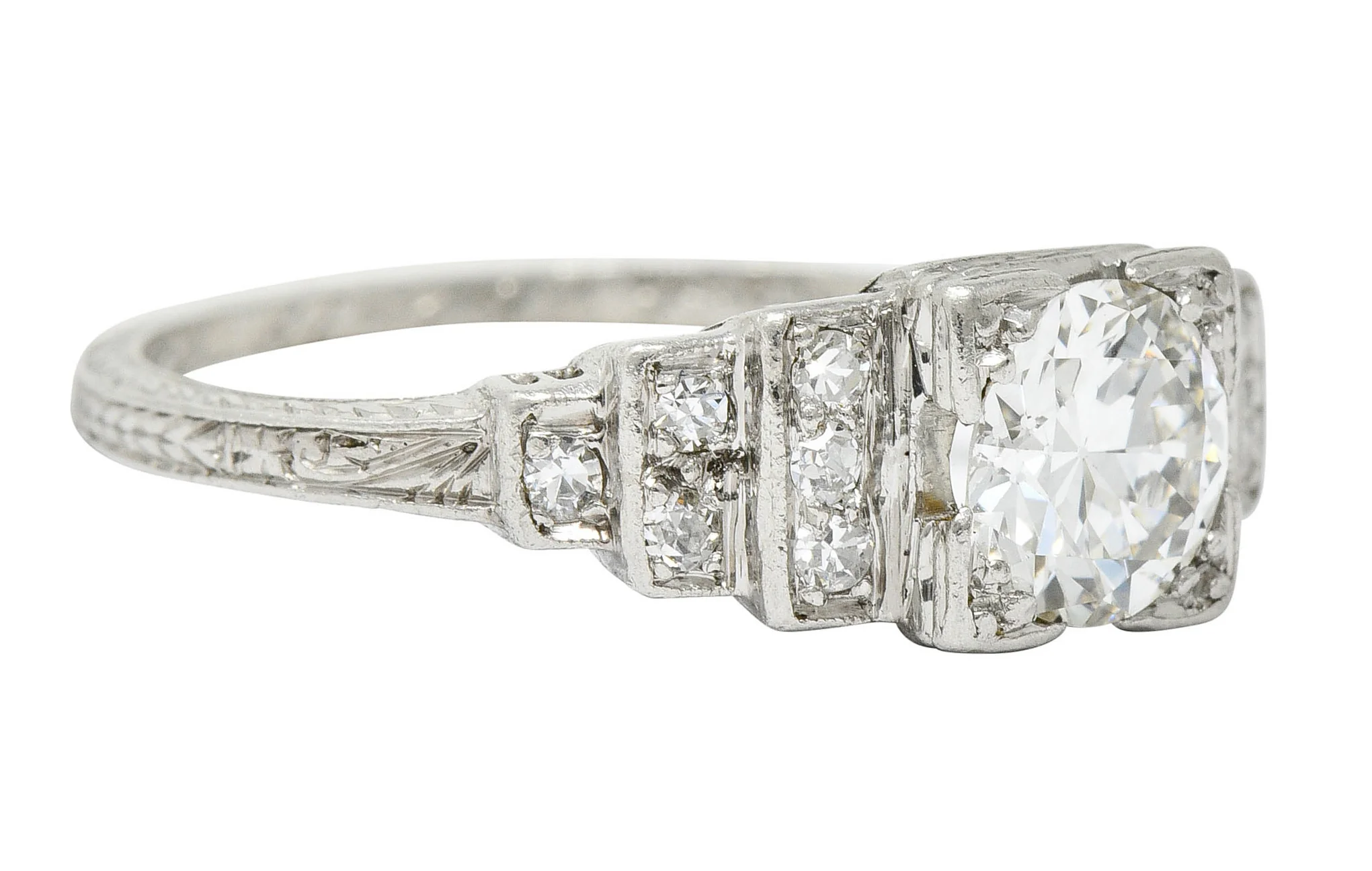 Art Deco 0.95 CTW Diamond Platinum Heart Engagement Ring - Image 2
