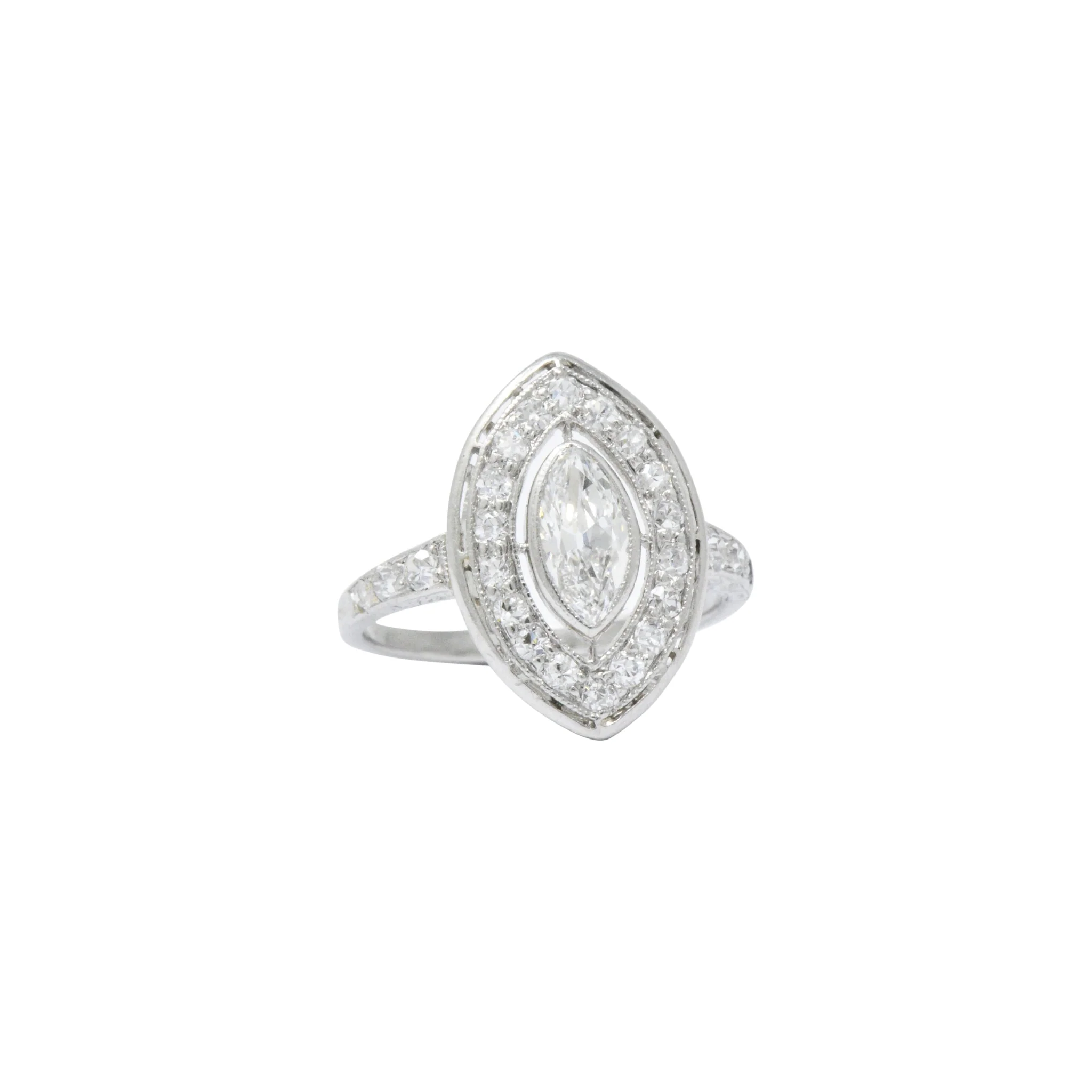 Art Deco 0.95 CTW Diamond Platinum Navette Dinner Ring - Image 8