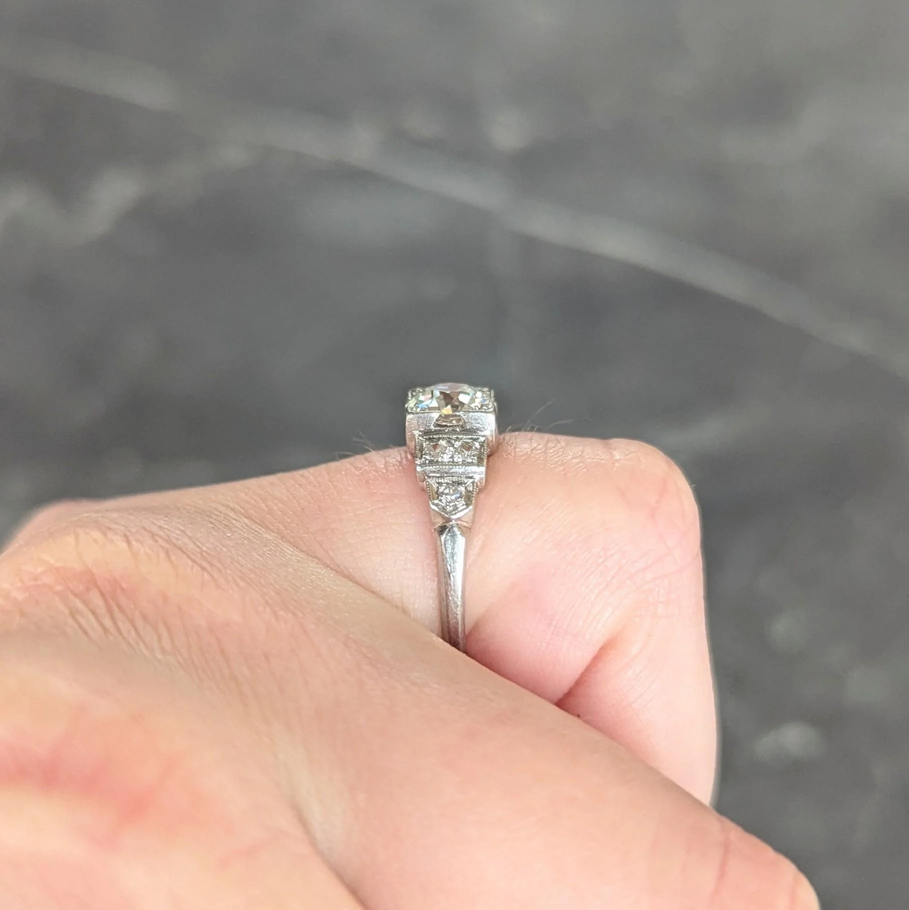 Art Deco 0.95 CTW Old European Diamond Platinum Vintage Stepped Engagement Ring - Image 13