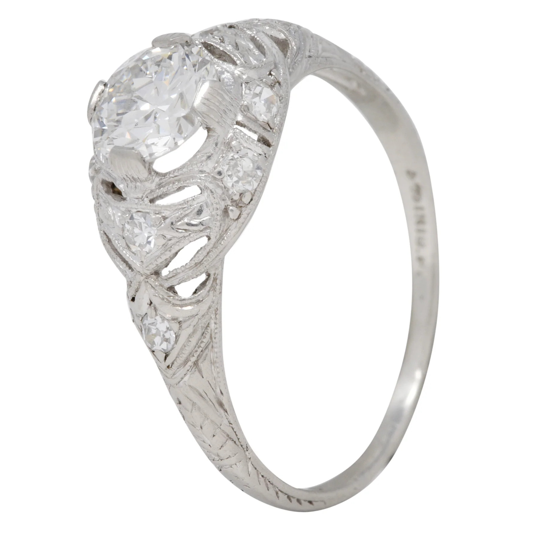 Art Deco 0.96 CTW Diamond Platinum Wheat Engagement Ring - Image 9