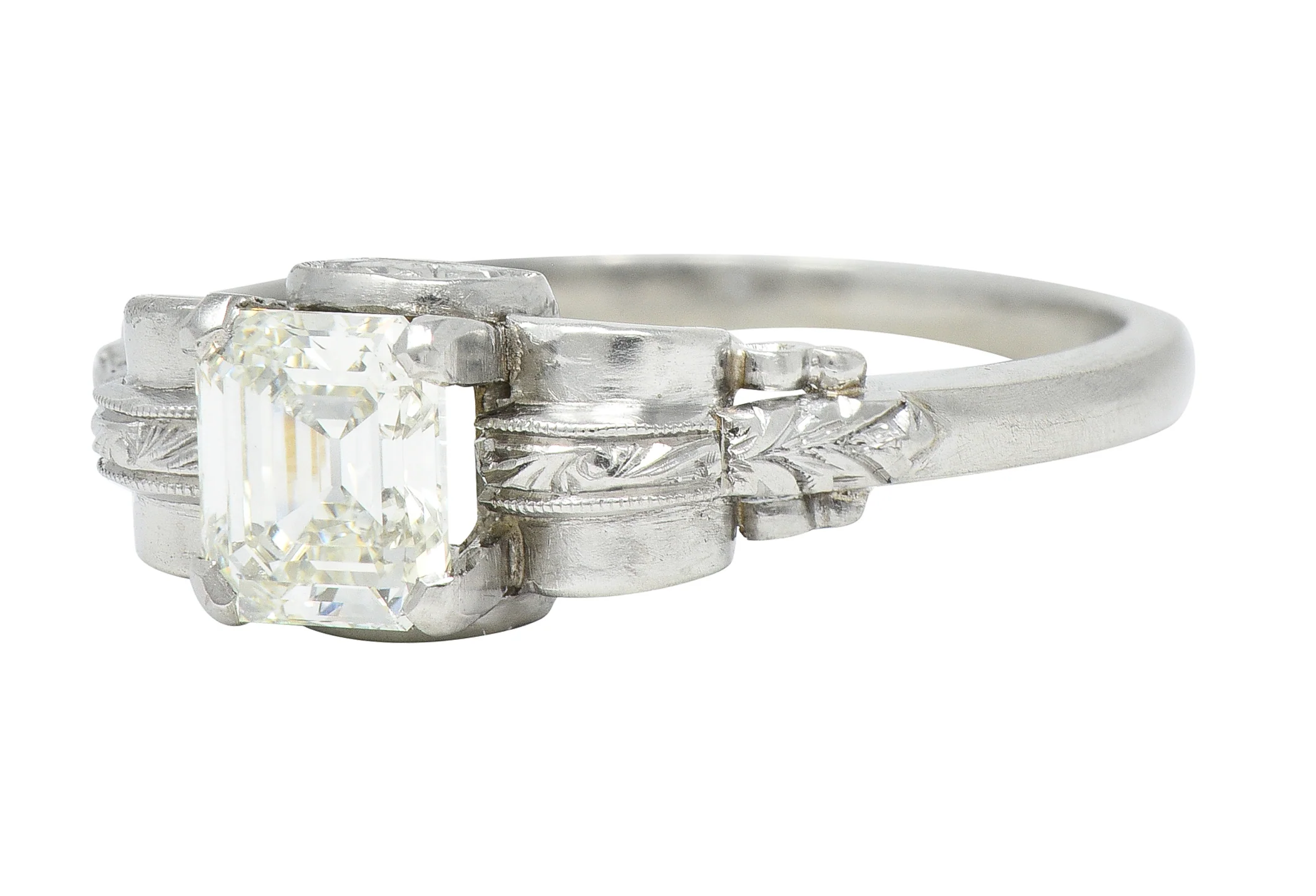 Art Deco 0.97 CTW Emerald Cut Diamond Platinum Vintage Engagement Ring GIA - Image 7