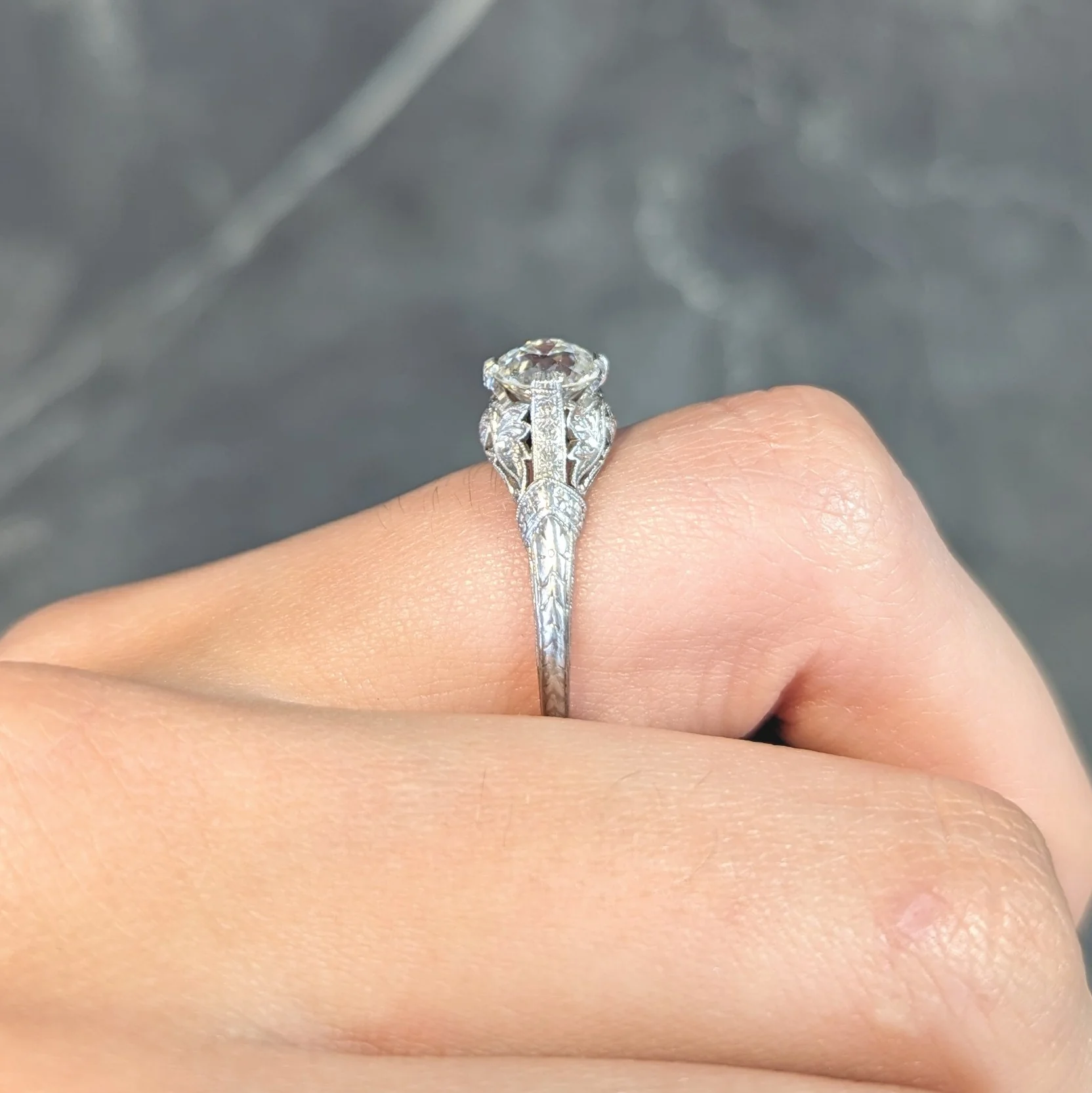 Art Deco 0.99 CTW Old European Diamond Platinum Lotus Antique Engagement Ring GIA - Image 16