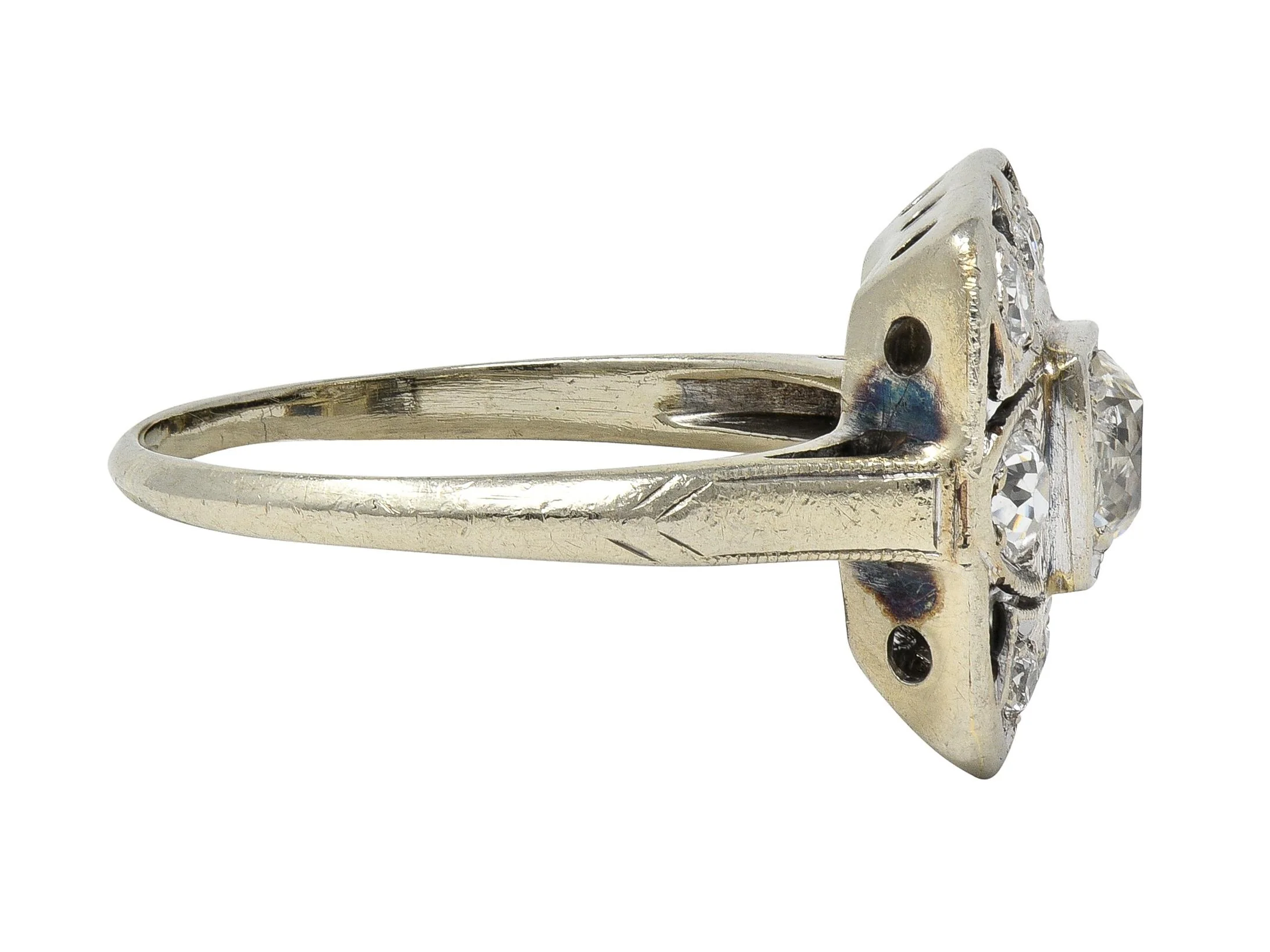 Art Deco 1.00 CTW Diamond 14 Karat White Gold Vintage Cluster Dinner Ring - Image 2