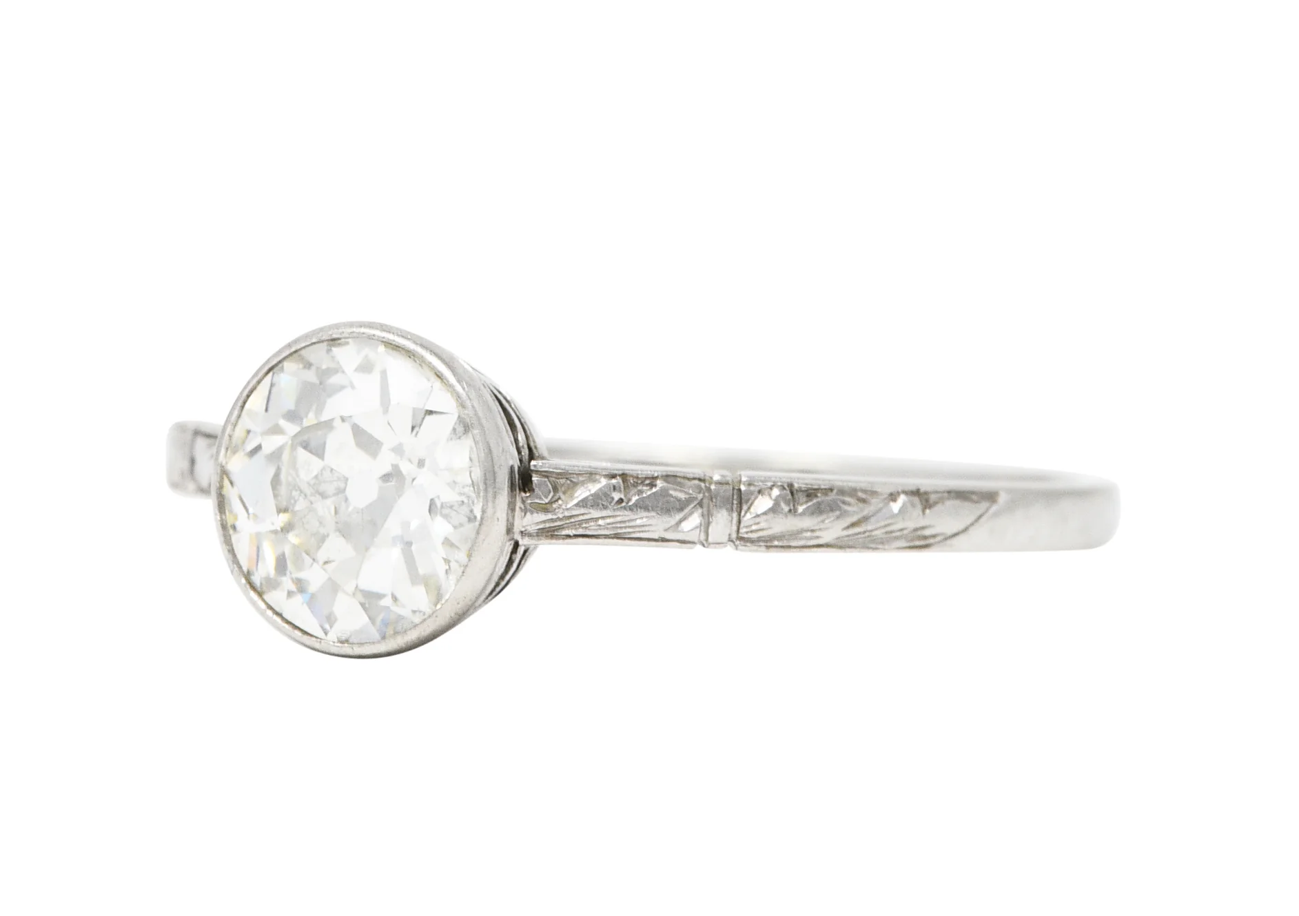 Art Deco 1.00 CTW Diamond Platinum Bezel Engagement Ring - Image 6