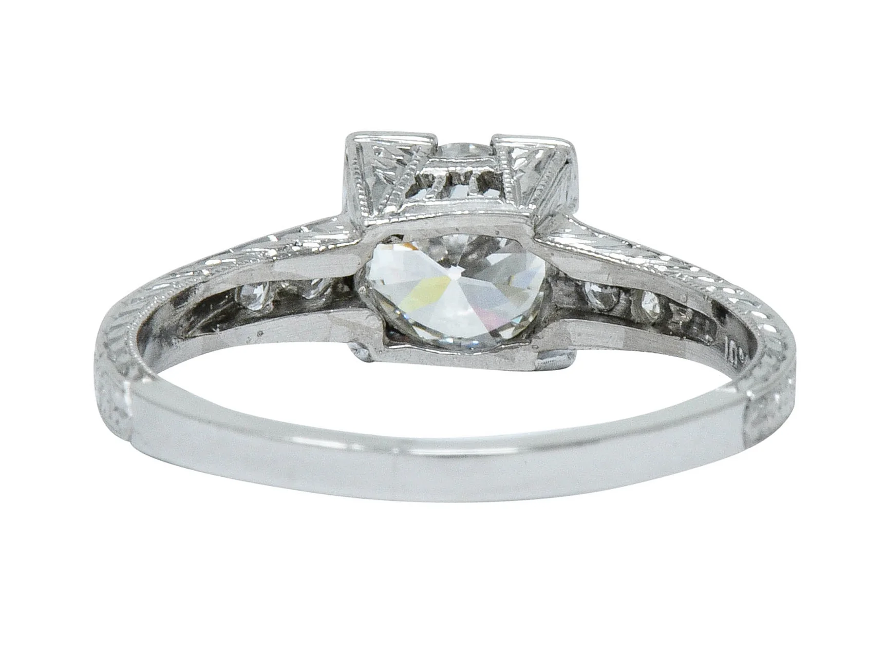 Art Deco 1.00 CTW Diamond Platinum Engraved Foliate Engagement Ring GIA - Image 4