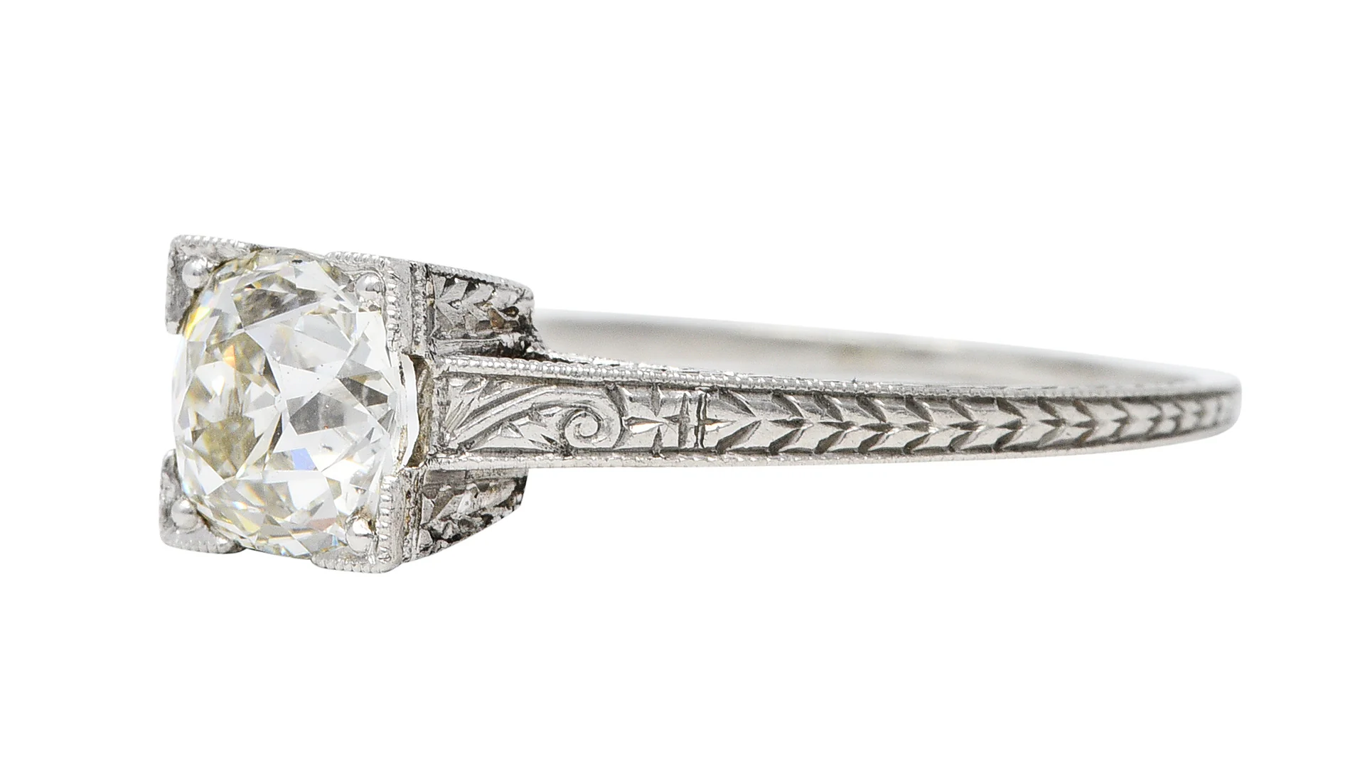 Art Deco 1.00 CTW Diamond Platinum Wheat Engagement Ring - Image 6