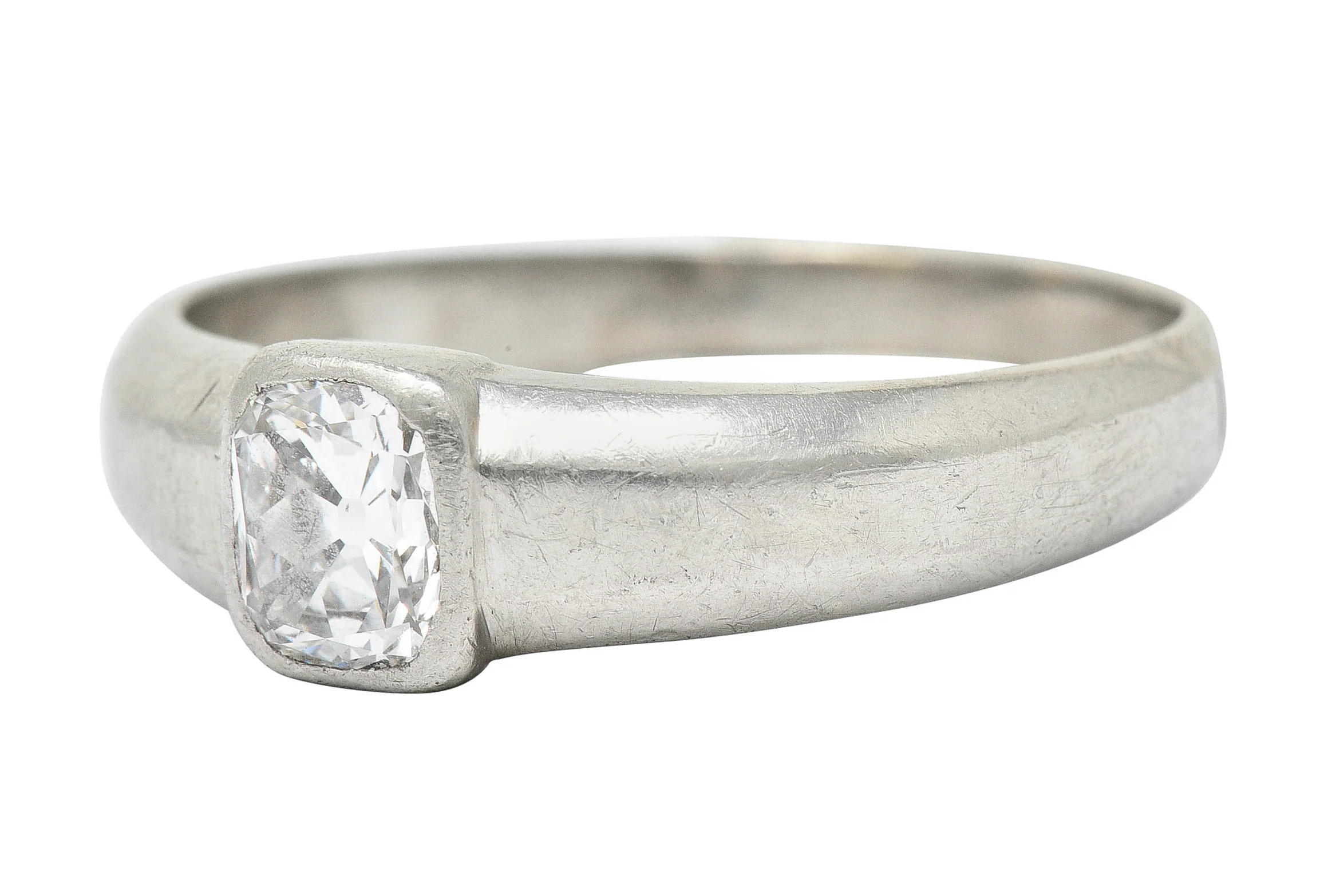 Art Deco 1.00 CTW Old Mine Diamond Platinum Men's Band Ring - Image 6