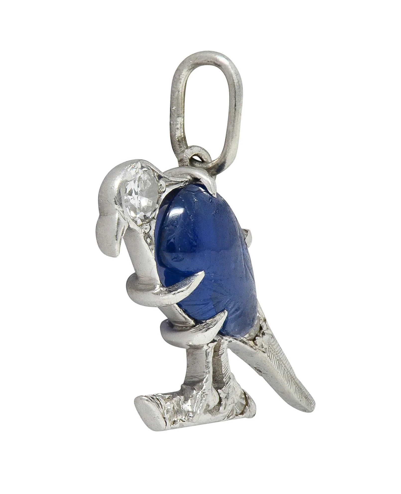 Art Deco 1.00 CTW Sapphire Diamond Vintage Platinum Bird Charm - Image 4