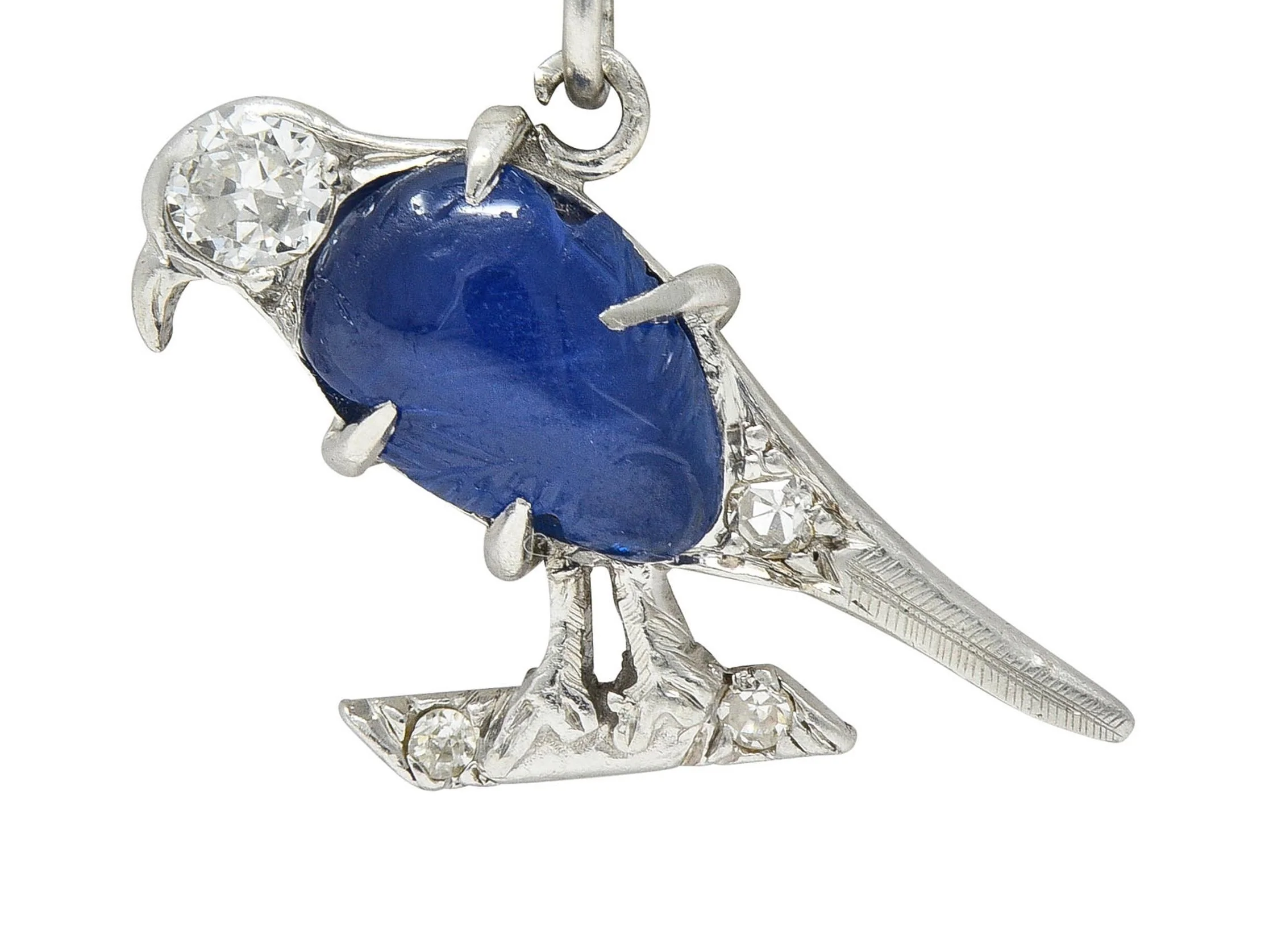 Art Deco 1.00 CTW Sapphire Diamond Vintage Platinum Bird Charm - Image 6