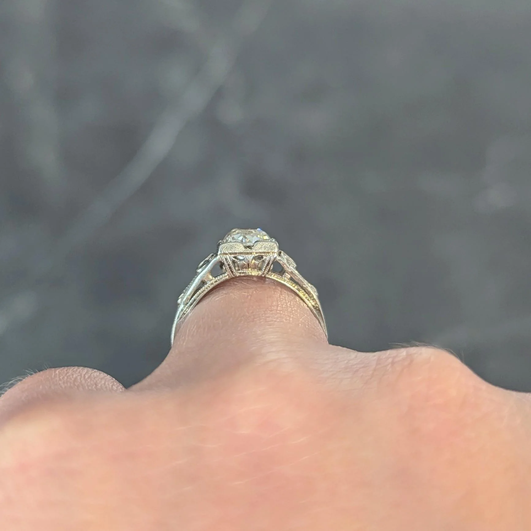 Art Deco 1.02 CTW Diamond 18 Karat White Gold Antique Lotus Engagement Ring GIA - Image 14