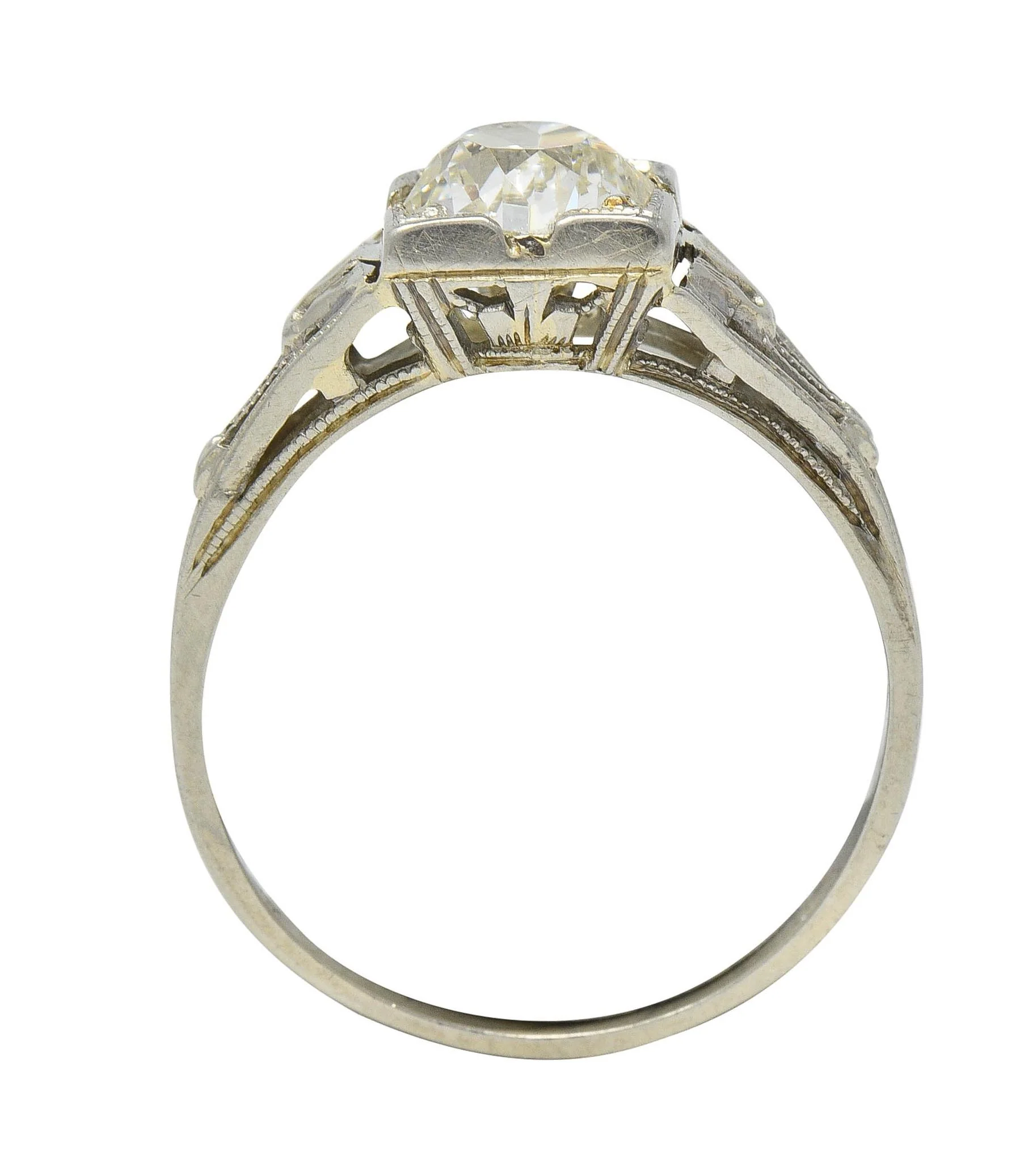 Art Deco 1.02 CTW Diamond 18 Karat White Gold Antique Lotus Engagement Ring GIA - Image 3
