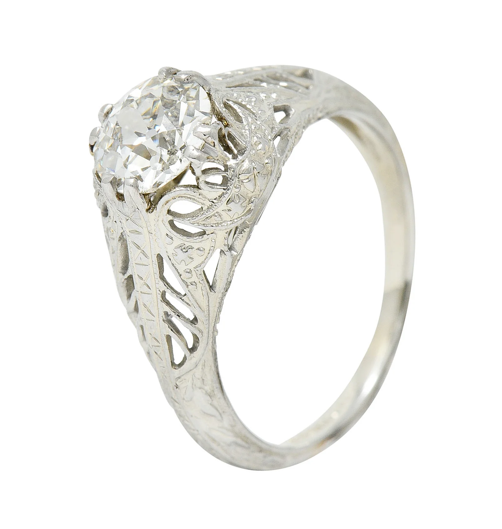 Art Deco 1.02 CTW Old European Cut Diamond 18 Karat White Gold Engagement Ring - Image 10